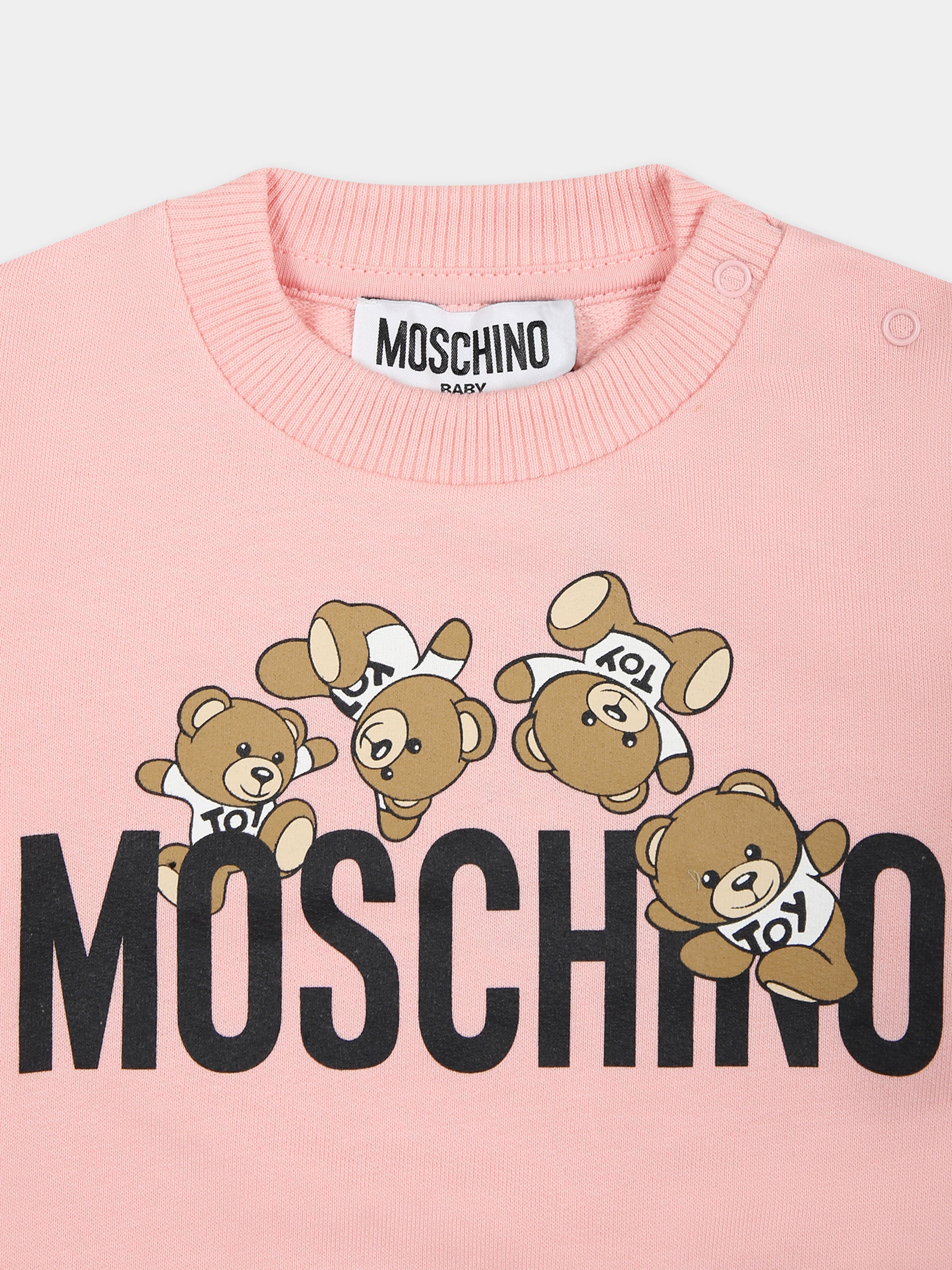 Felpa rosa per neonati con Teddy Bears e logo,Moschino Kids,MZF04Q LCA19 50209