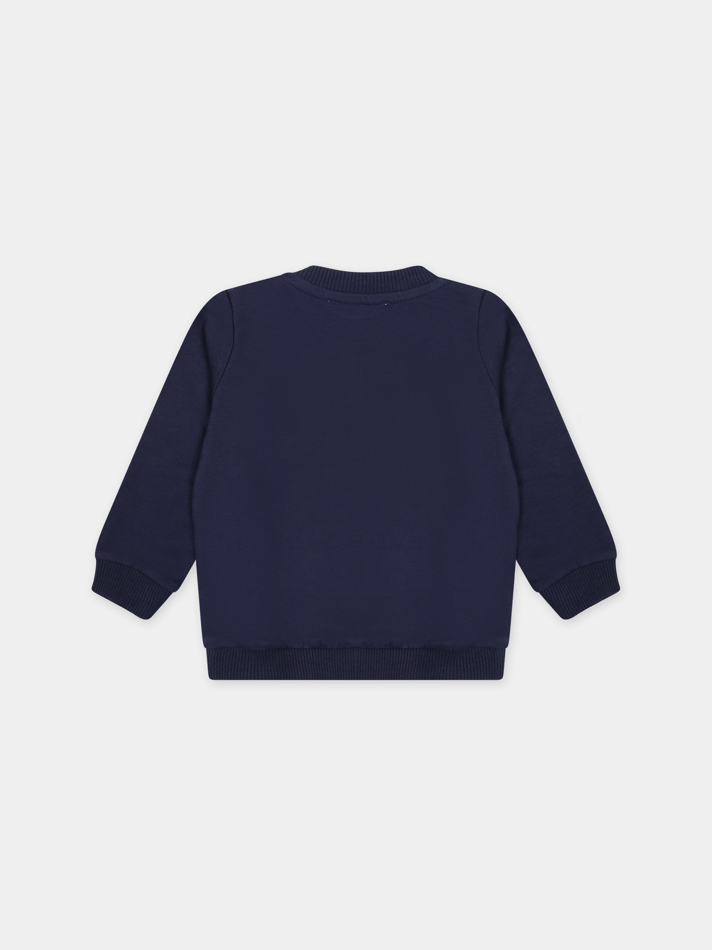 Felpa blu per neonati con Teddy Bears e logo,Moschino Kids,MZF04Q LCA19 40016