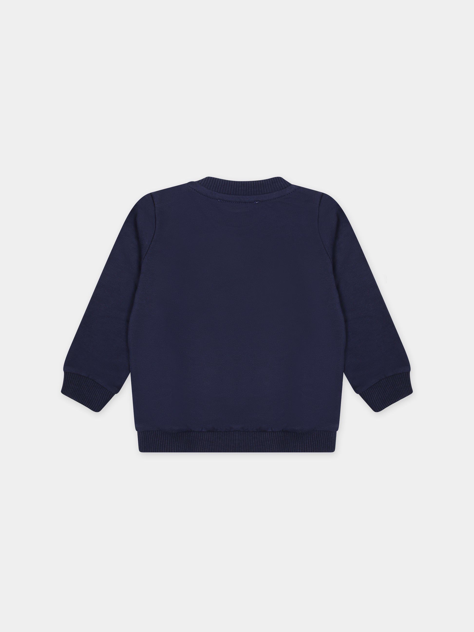 Felpa blu per neonati con Teddy Bears e logo,Moschino Kids,MZF04Q LCA19 40016