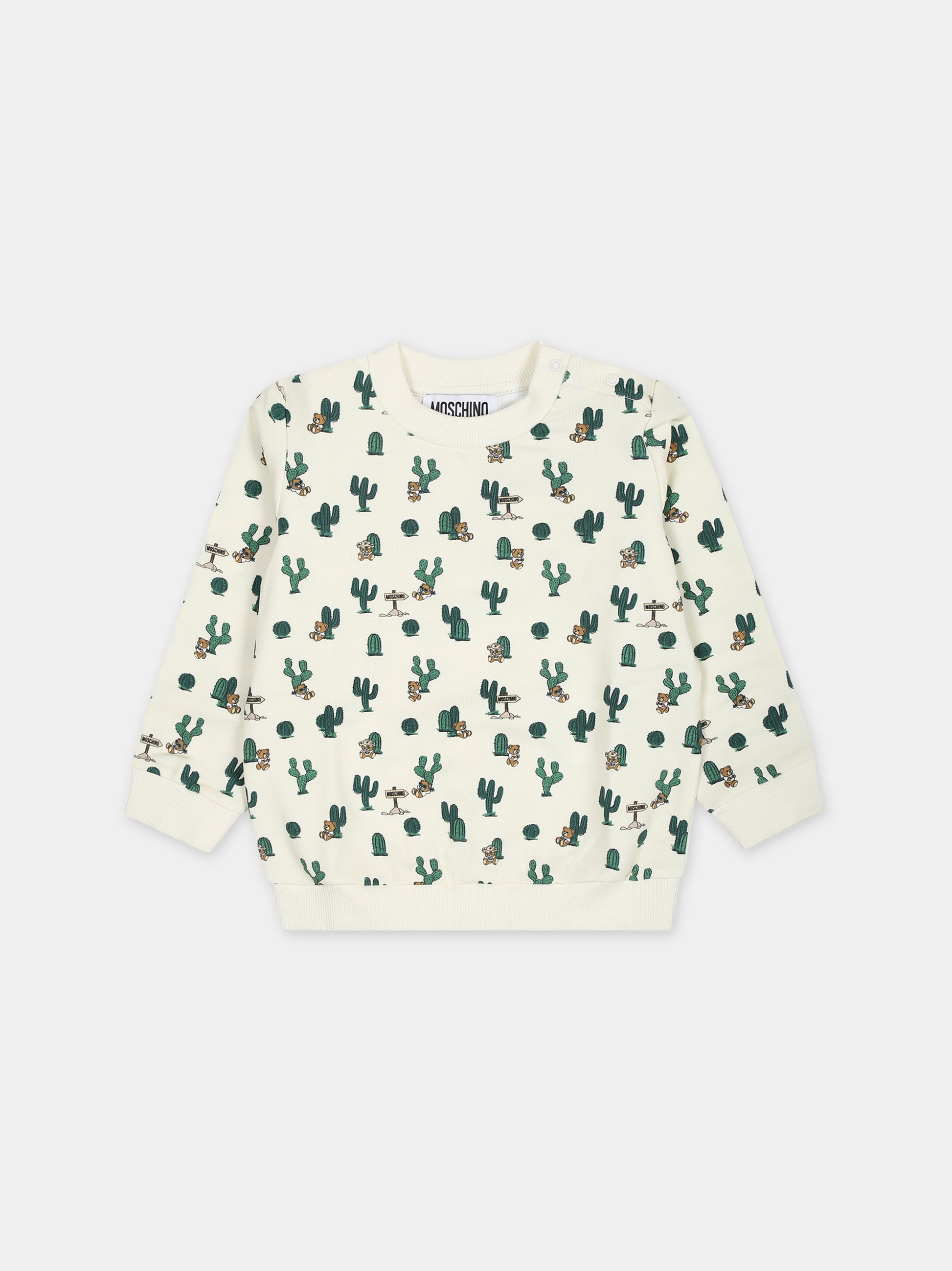 Felpa  avorio per neonato con Teddy Bear e cactus,Moschino Kids,M5F04Q LDB3C 84375