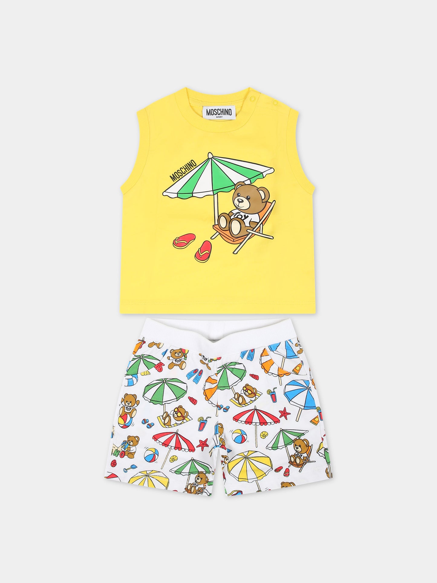 Completo sportivo giallo per neonato con Teddy Bear,Moschino Kids,MNG00L LAA24 50162