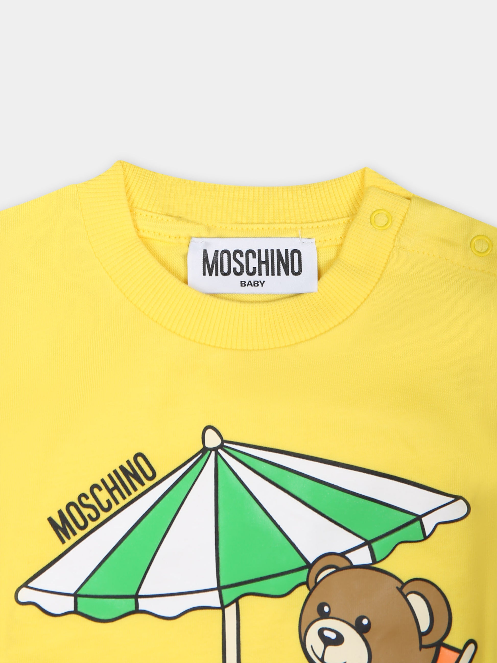 Completo sportivo giallo per neonato con Teddy Bear,Moschino Kids,MNG00L LAA24 50162