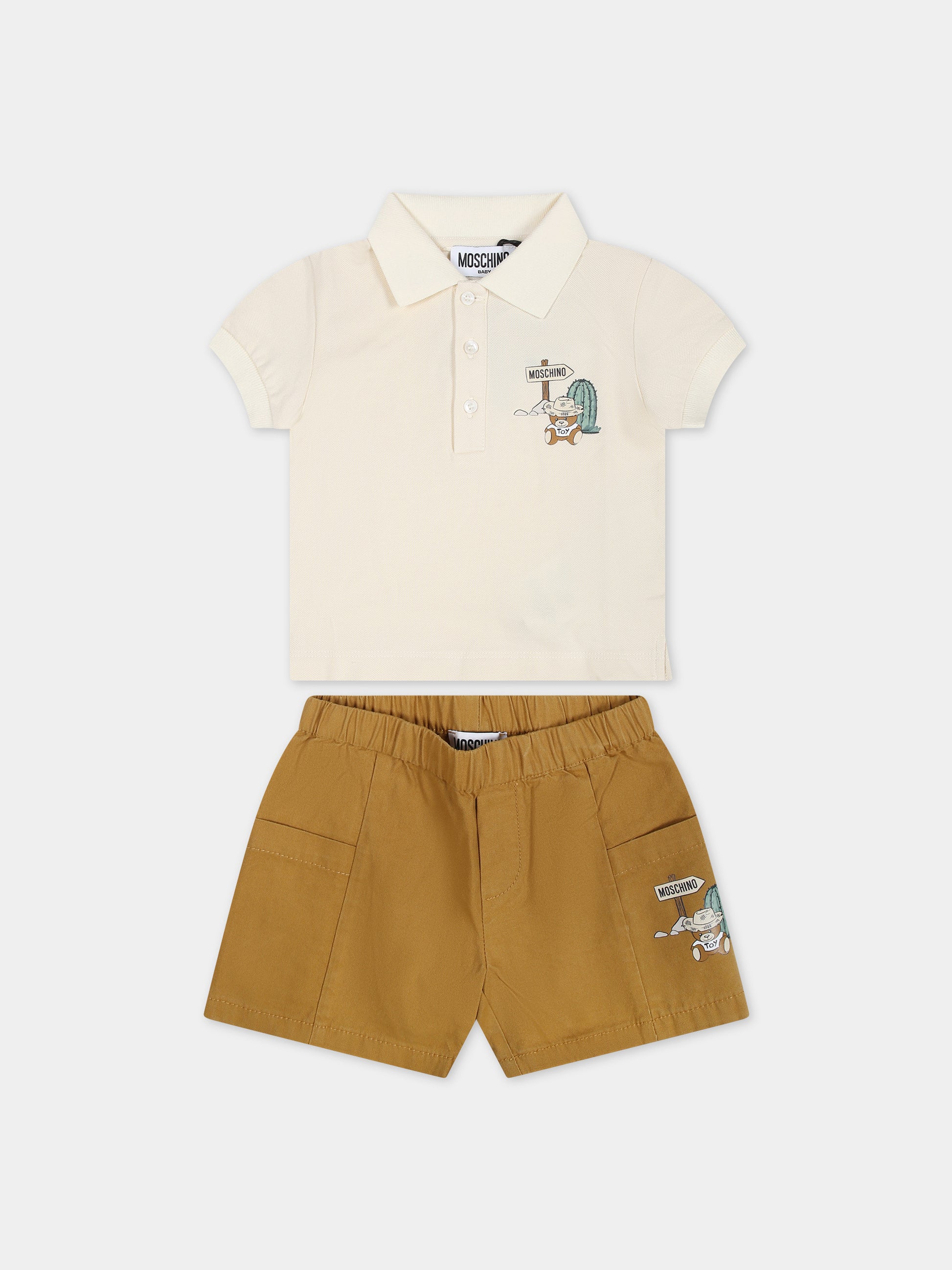 Completo multicolor per neonato con stampa Teddy Bear e logo,Moschino Kids,MUG011 LUA02 20327