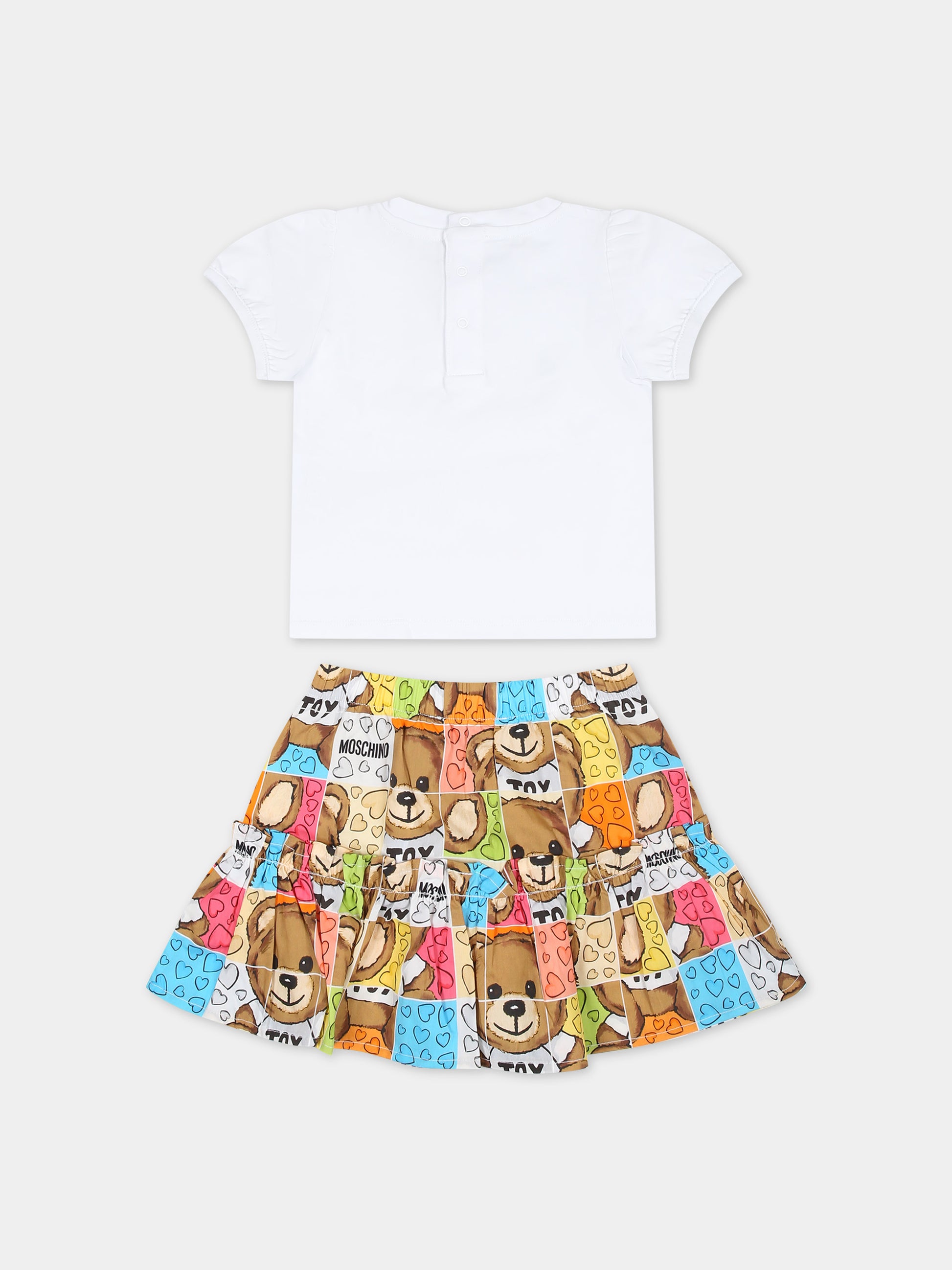 Completo bianco per neonata con Teddy Bear e cuori,Moschino Kids,MDG013 LLB36 84377