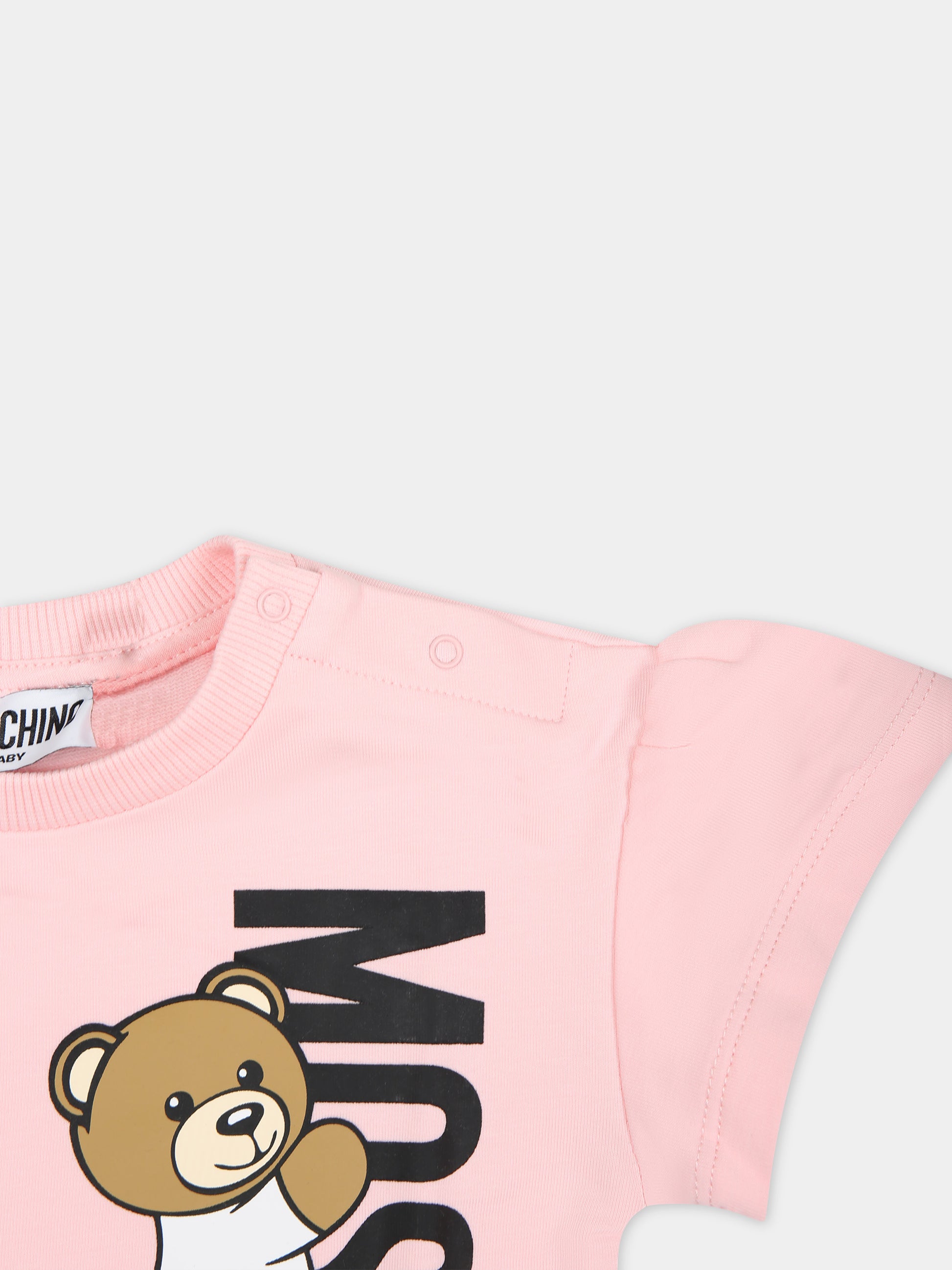 Vestito rosa per neonata con Teddy Bear e logo,Moschino Kids,MDV0B6 LDA25 50209