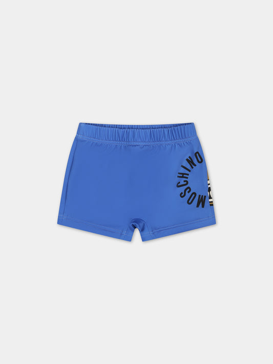 Boxer mare azzurro per neonato con Teddy Bear e logo,Moschino Kids,MWL006 LKA00 40289