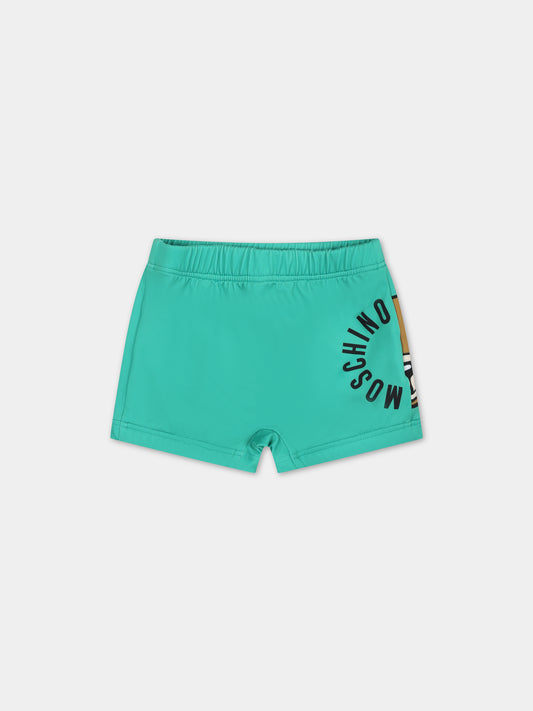 Boxer mare verde per neonato con Teddy Bear e logo,Moschino Kids,MWL006 LKA00 30321