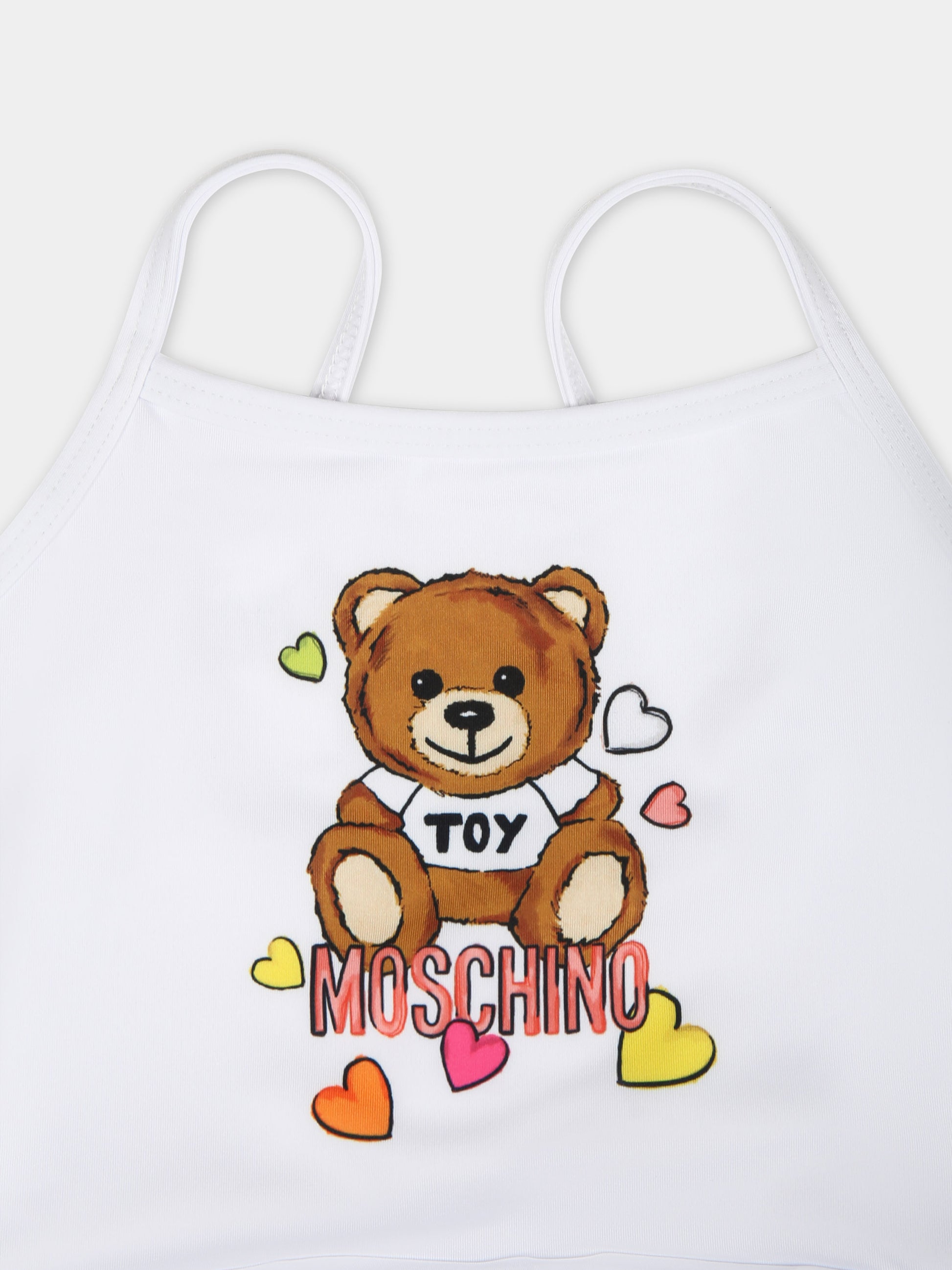 Costume bianco per neonata con Teddy Bear e logo,Moschino Kids,MDL00N LKA00 10101