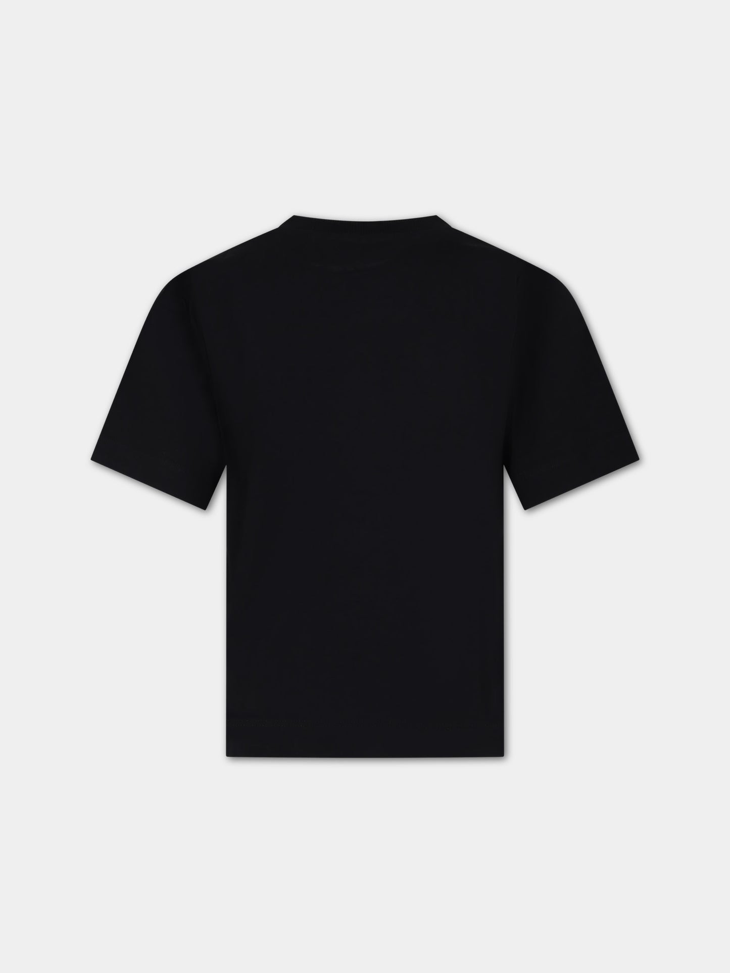 T-shirt nera per bambini con draghetto Puzzle Bobble e logo,Moschino Kids,HYM03R LAA02 60100