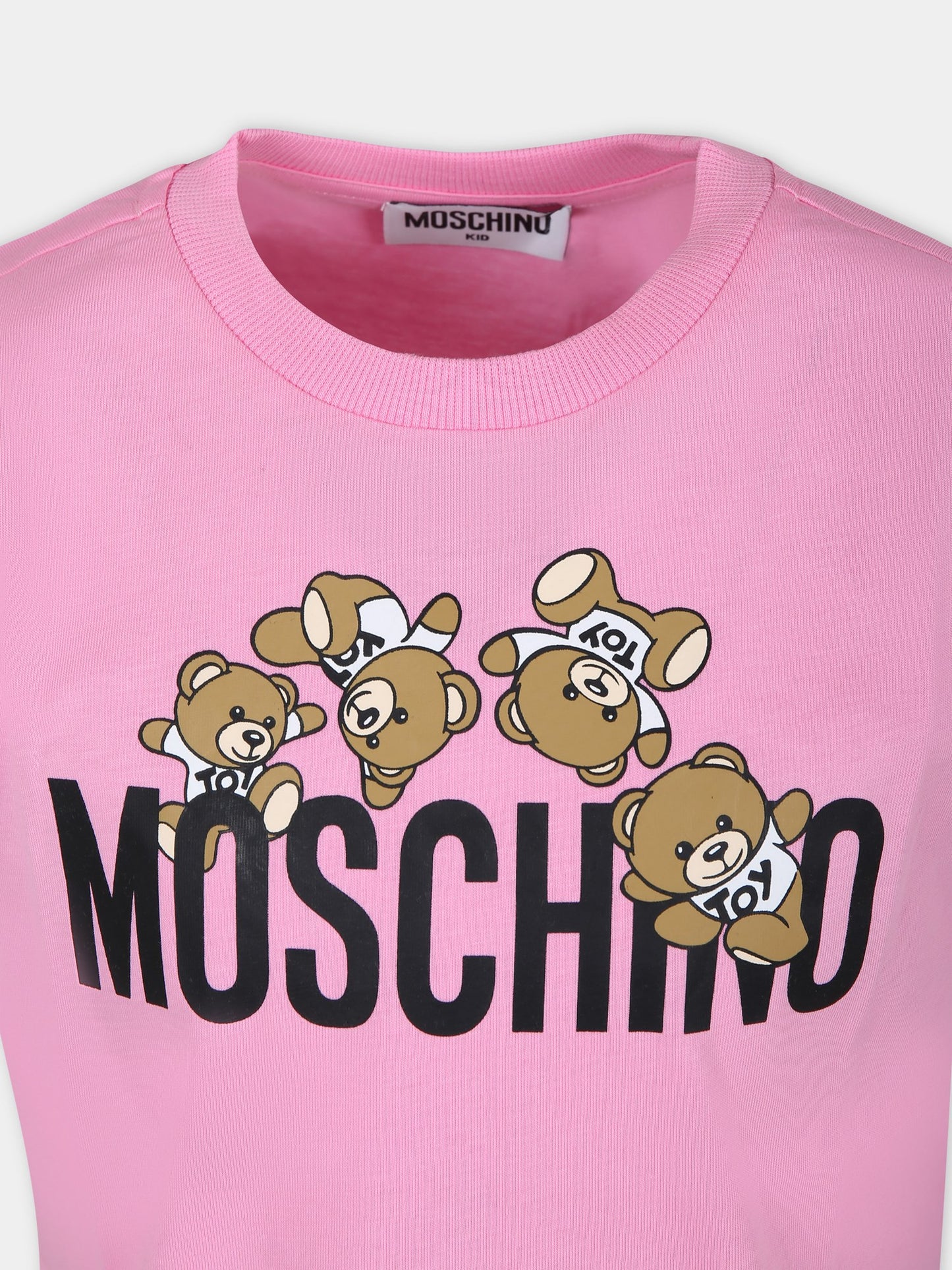 T-shirt rosa per bambini con logo e Teddy Bear,Moschino Kids,HMM04K LAA03 50206