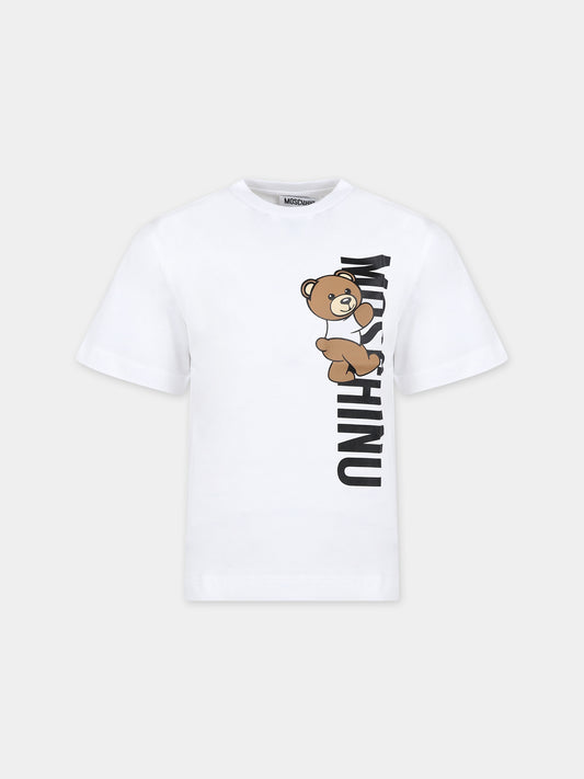 T-shirt bianca per bambino con Teddy Bear e logo,Moschino Kids,HVM03R LAA02 10101