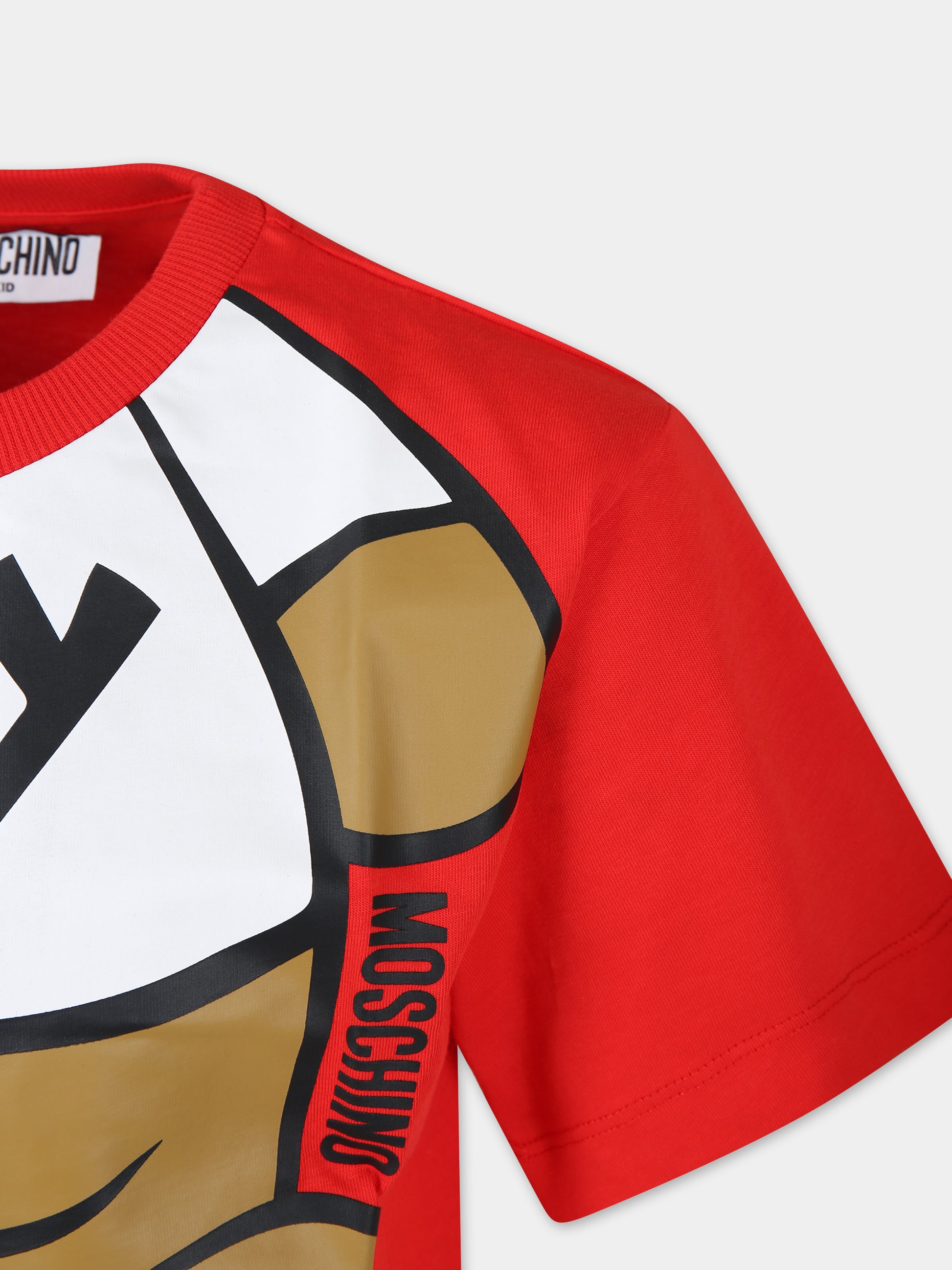 T-shirt rossa per bambino con Teddy Bear,Moschino Kids,HXM03R LAA33 50109