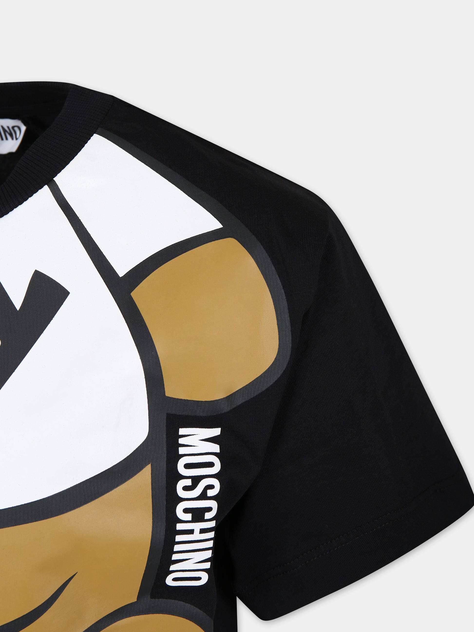 T-shirt nera per bambino con Teddy Bear,Moschino Kids,HXM03R LAA33 60100