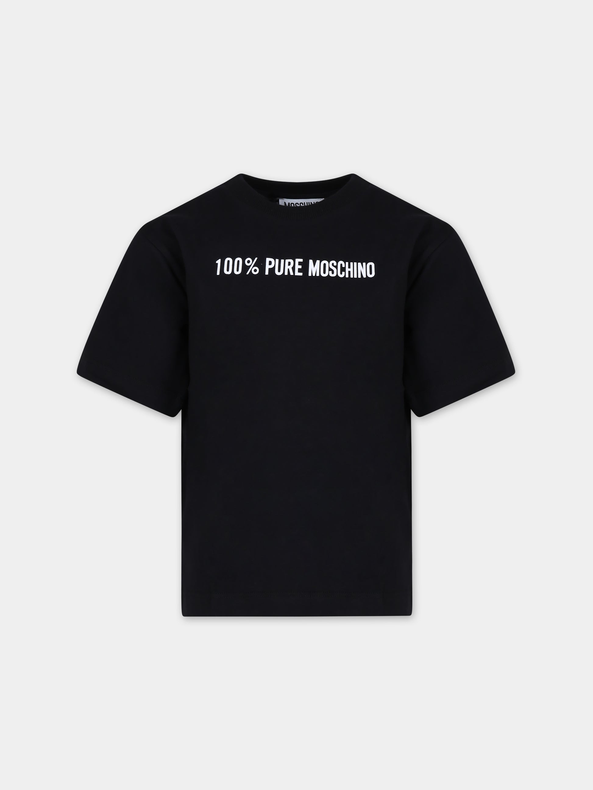 T-shirt nera per bambini con logo,Moschino Kids,HZM03R LAA01 60100