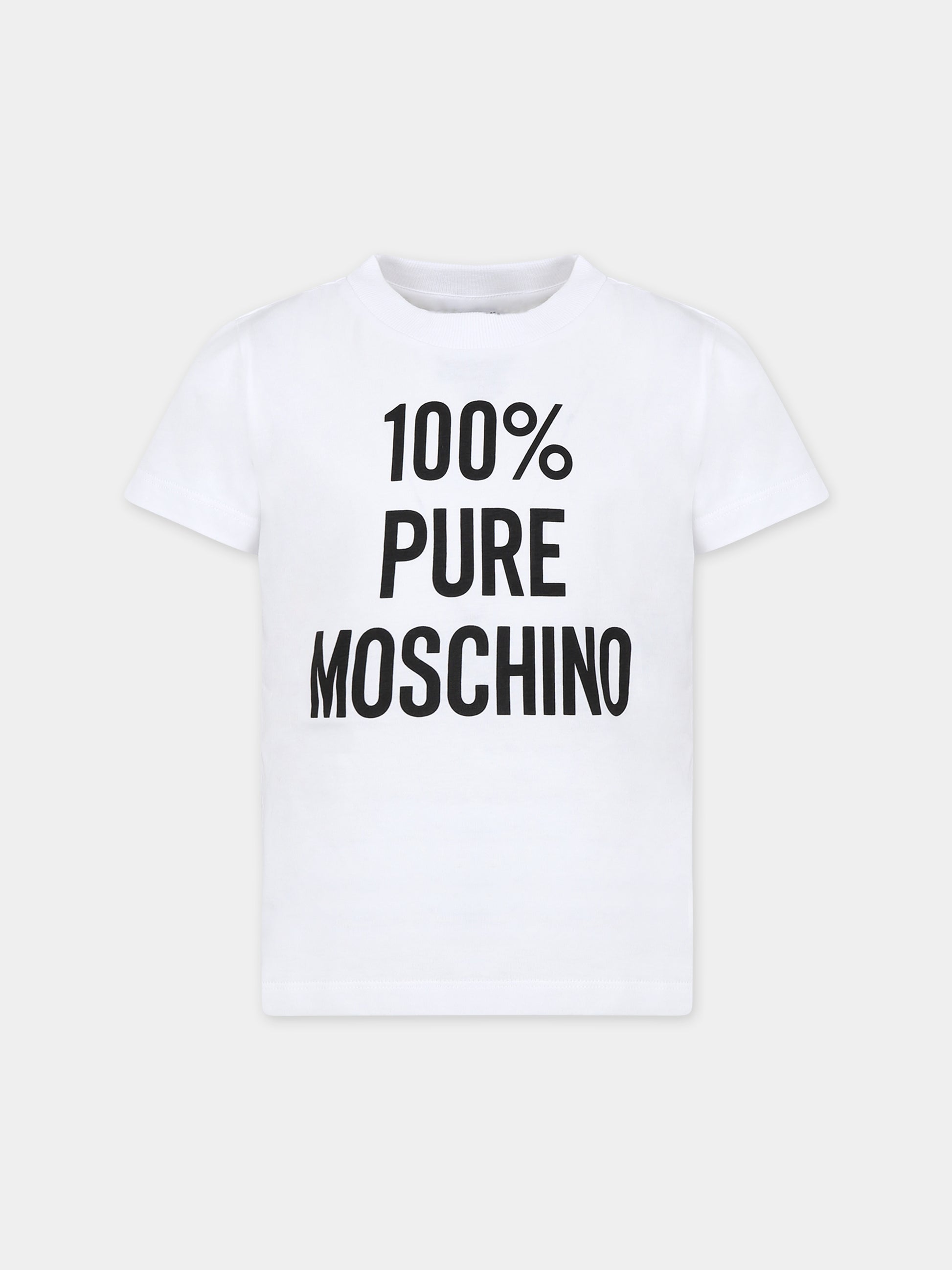 T-shirt bianca per bambini con stampa nera,Moschino Kids,HNM04K LAA01 10101