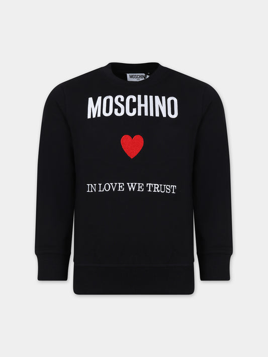 Felpa nera per bambina con logo e cuore,Moschino Kids,H5F05R LCA30 60100