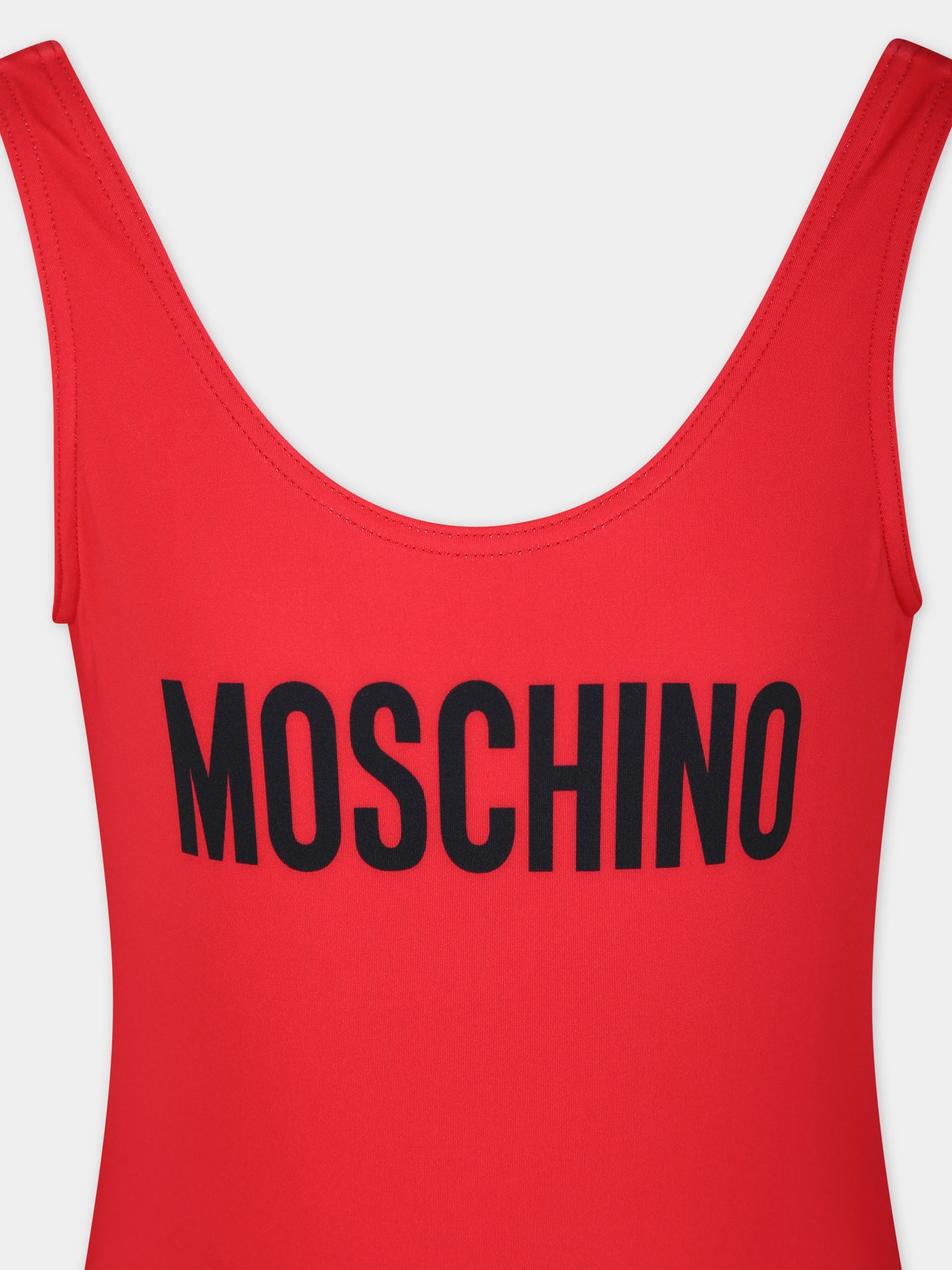 Costume intero rosso per bambina con logo,Moschino Kids,HDL00T LKA00 50109