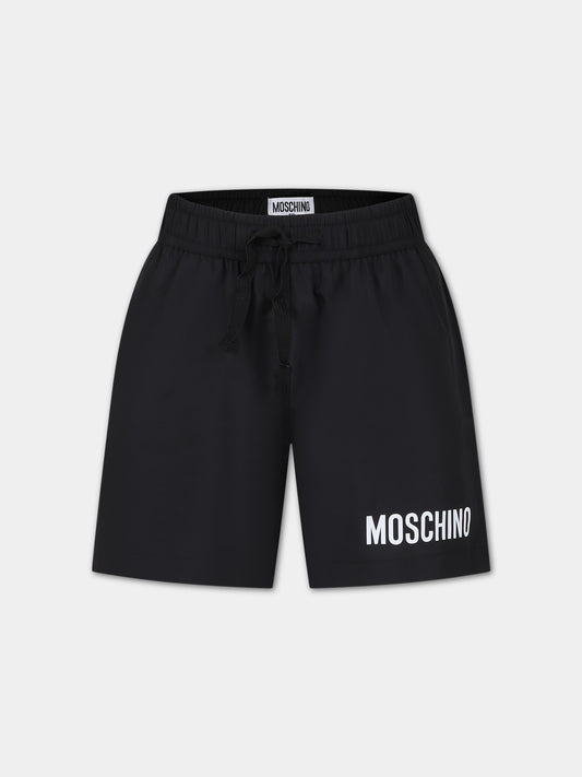 Boxer mare nero per bambino con logo,Moschino Kids,HUL01F LKA02 60100