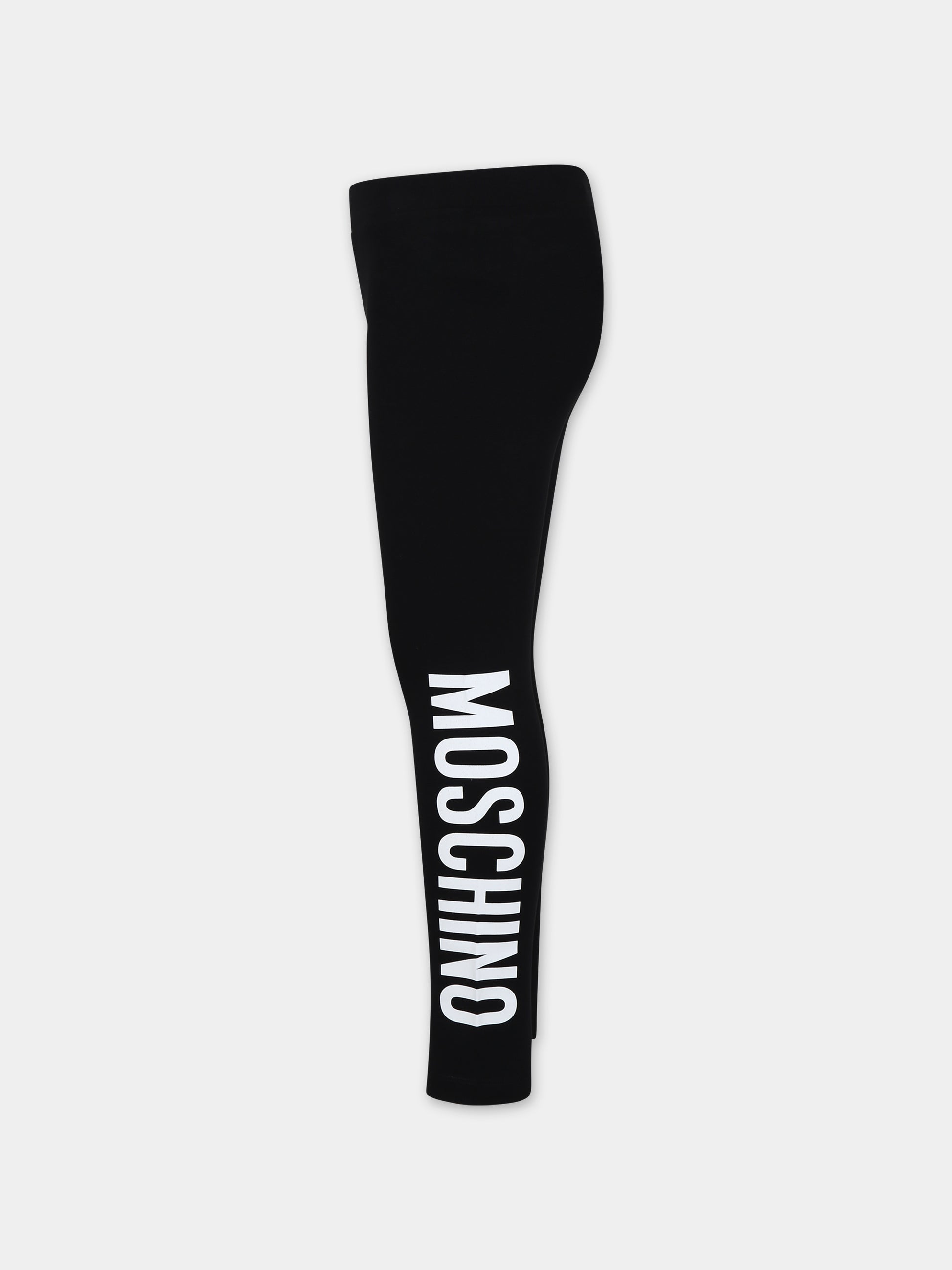 Leggings nero per bambina con logo,Moschino Kids,HEP04X LBA00 60100