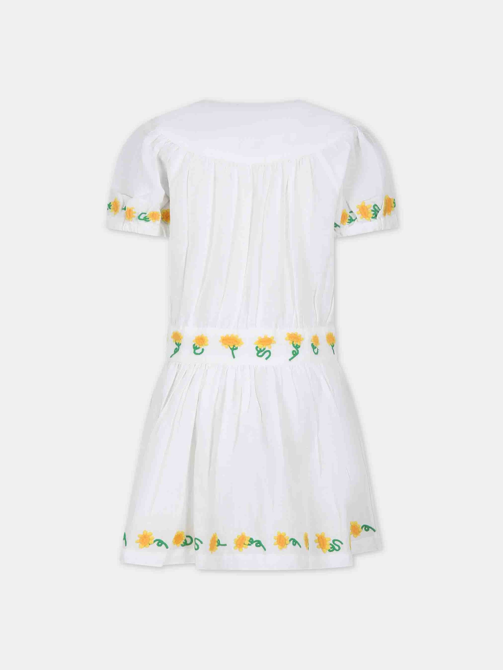 Vestito bianco per bambina con girasoli ricamati,Stella Mccartney Kids,TU1B81 Z0138 100