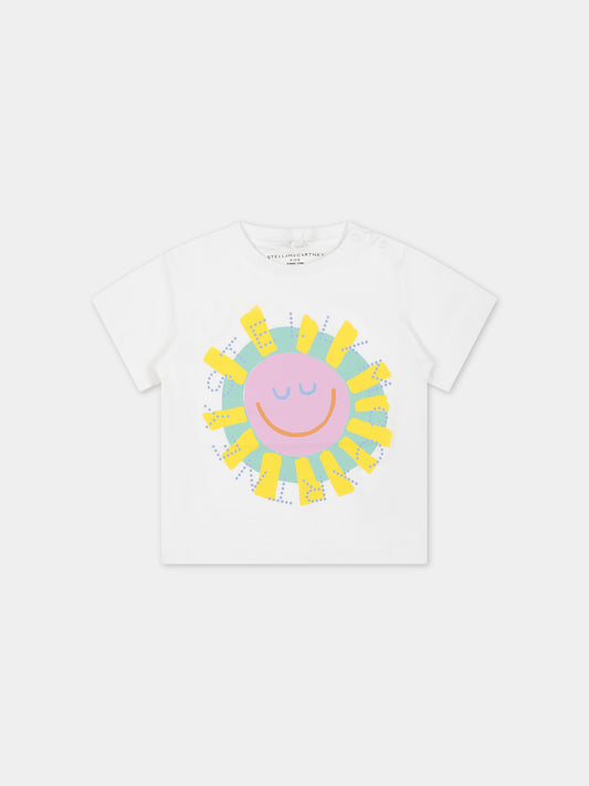 T-shirt bianca per neonata con stampa sole multicolor,Stella Mccartney Kids,TU8121 Z0434 100