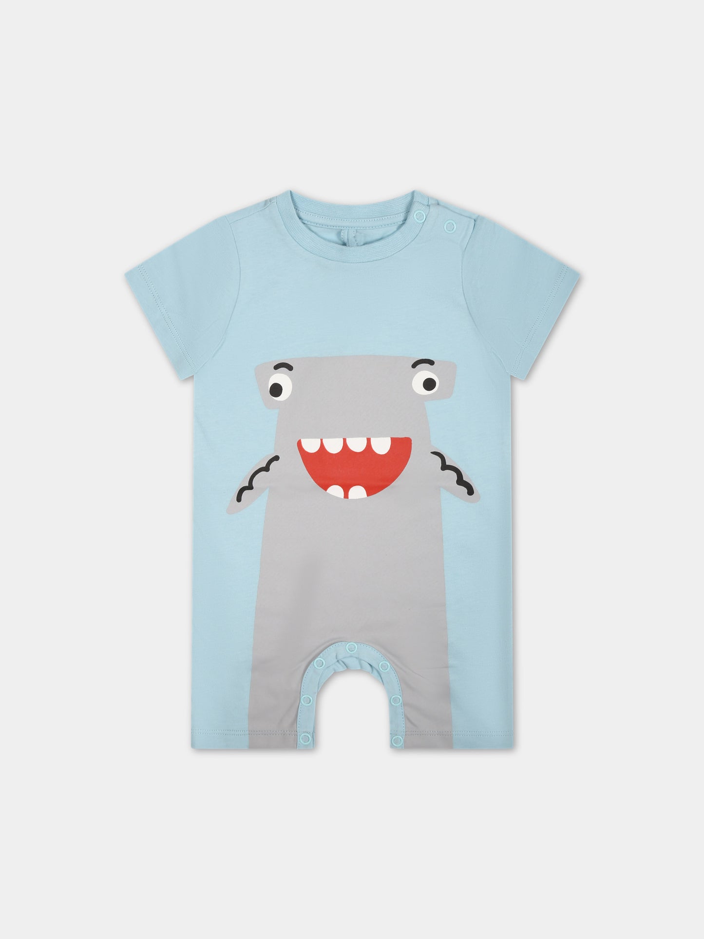 Pagliaccetto celeste per neonato con stampa squalo martello,Stella Mccartney Kids,TUA511 Z0434 682