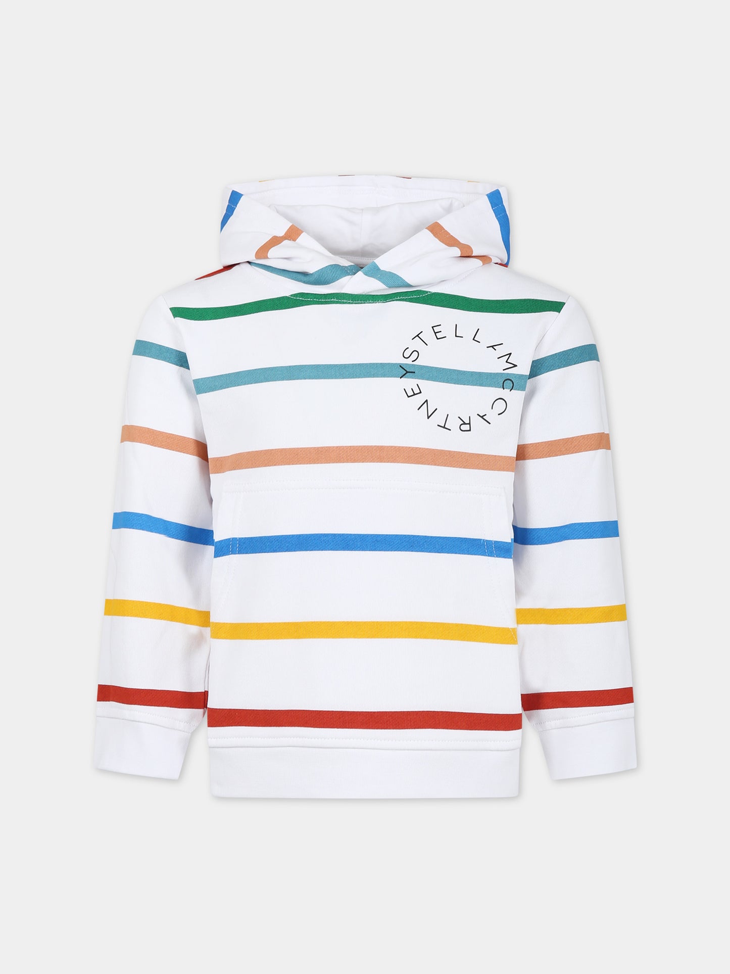 Felpa bianca per bambini con righe multicolor,Stella Mccartney Kids,TU4S10 Z1741 100MC