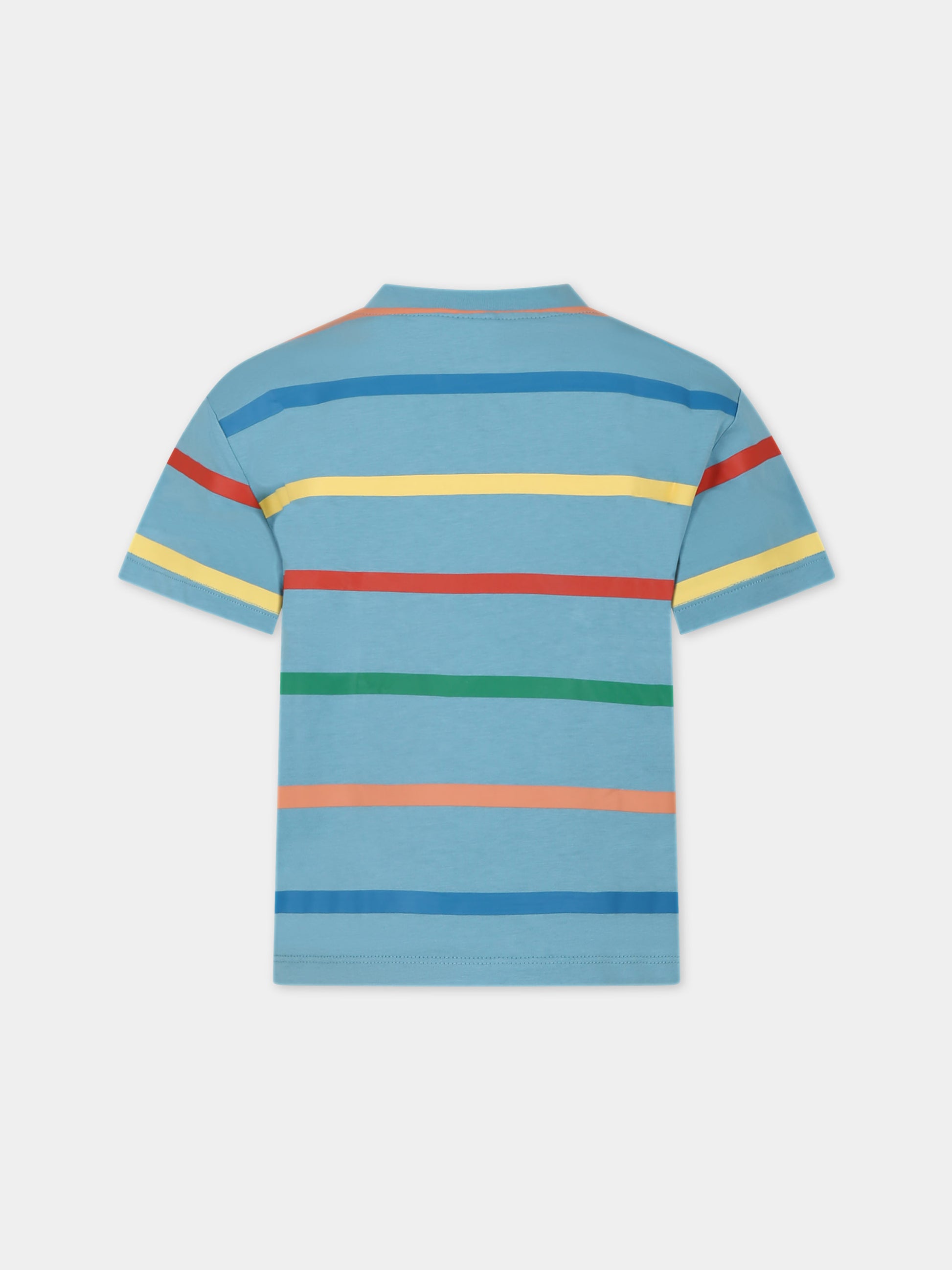 T-shirt celeste per bambini con logo e righe multicolor,Stella Mccartney Kids,TU8P81 Z1742 655MC