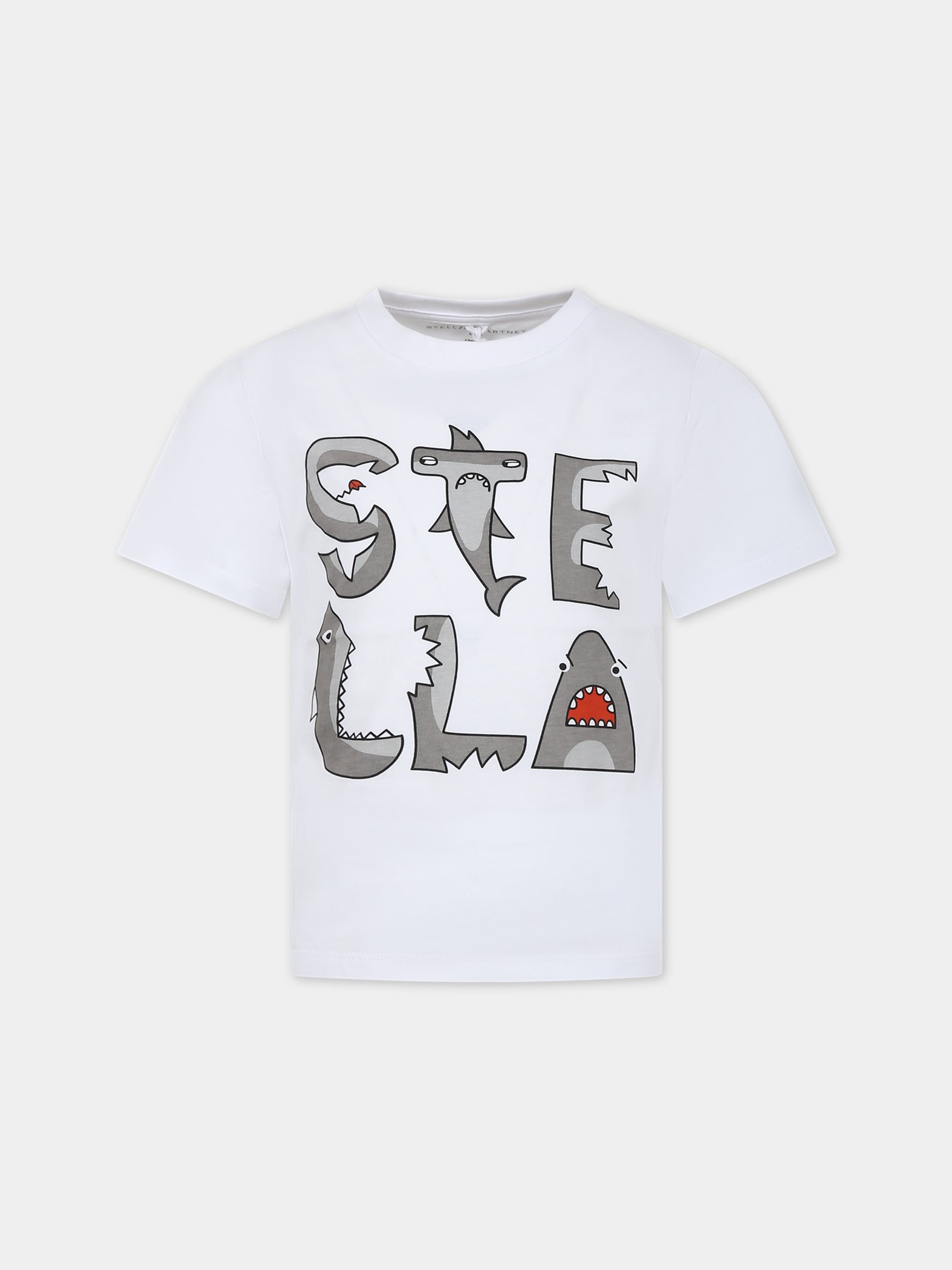 T-shirt bianca per bambino con stampa,Stella Mccartney Kids,TU8P51 Z0434 101