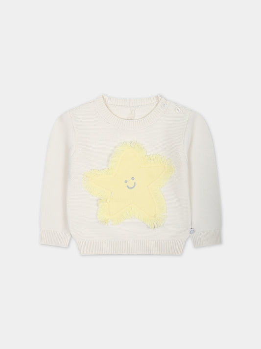 Maglione avorio per neonati con stella ricamata,Stella Mccartney Kids,TU9530 Z1877 101