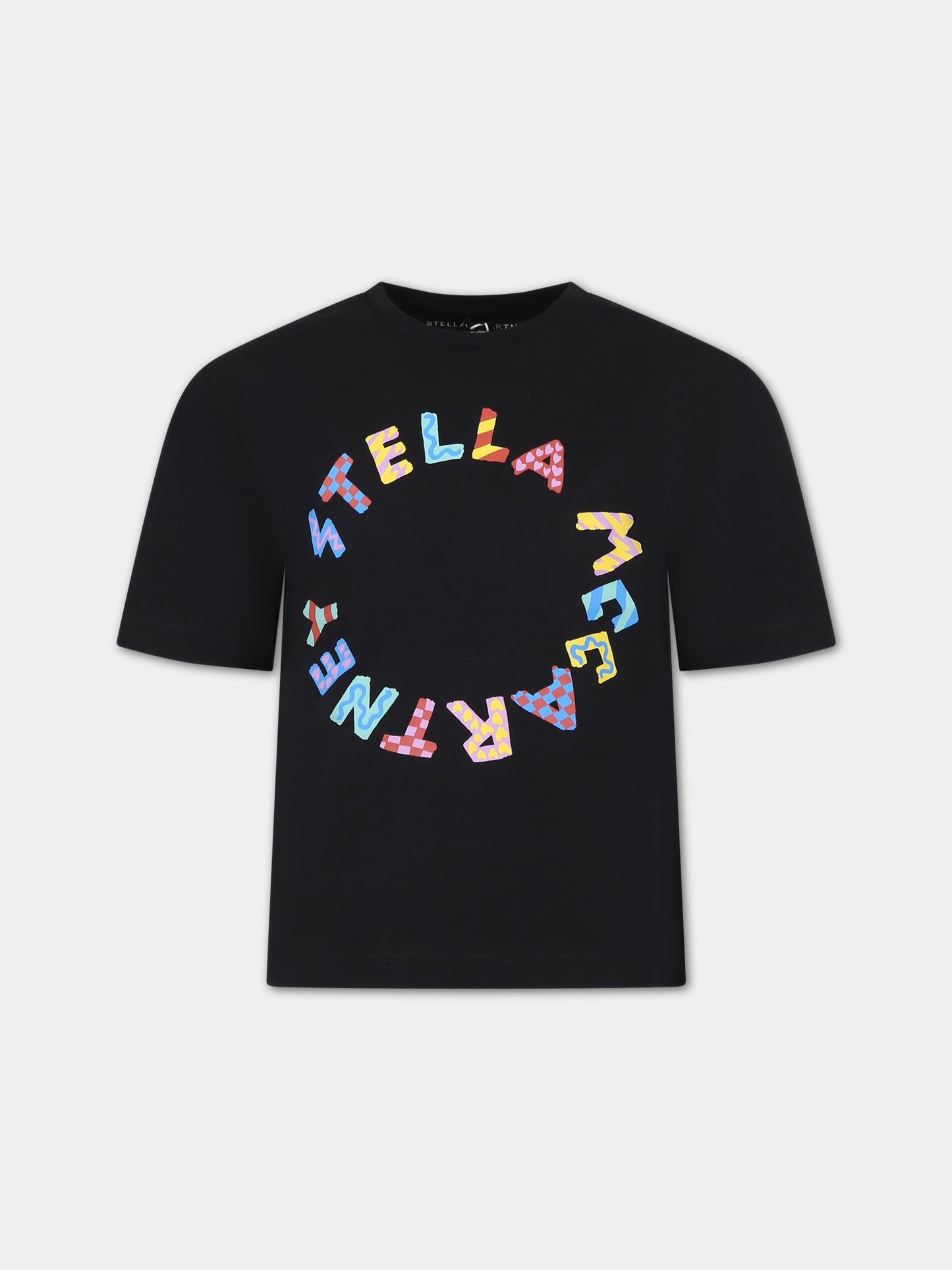 T-shirt nera per bambina con logo multicolor,Stella Mccartney Kids,TU8B51 Z0434 930