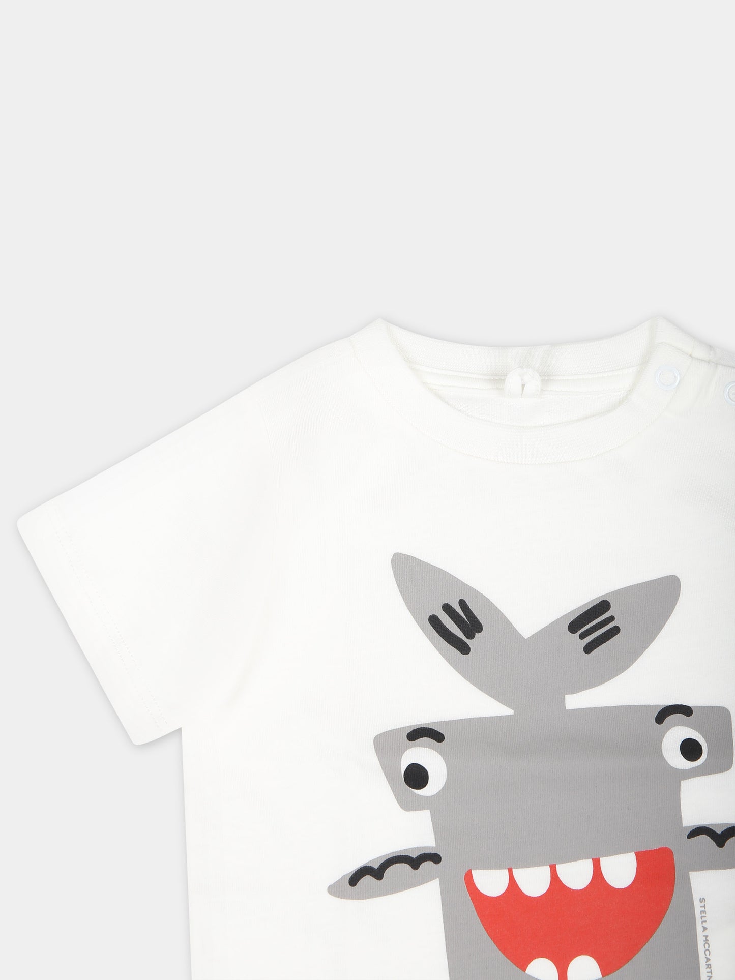 T-shirt bianca per neonato con squalo martello,Stella Mccartney Kids,TU8531 Z0434 101