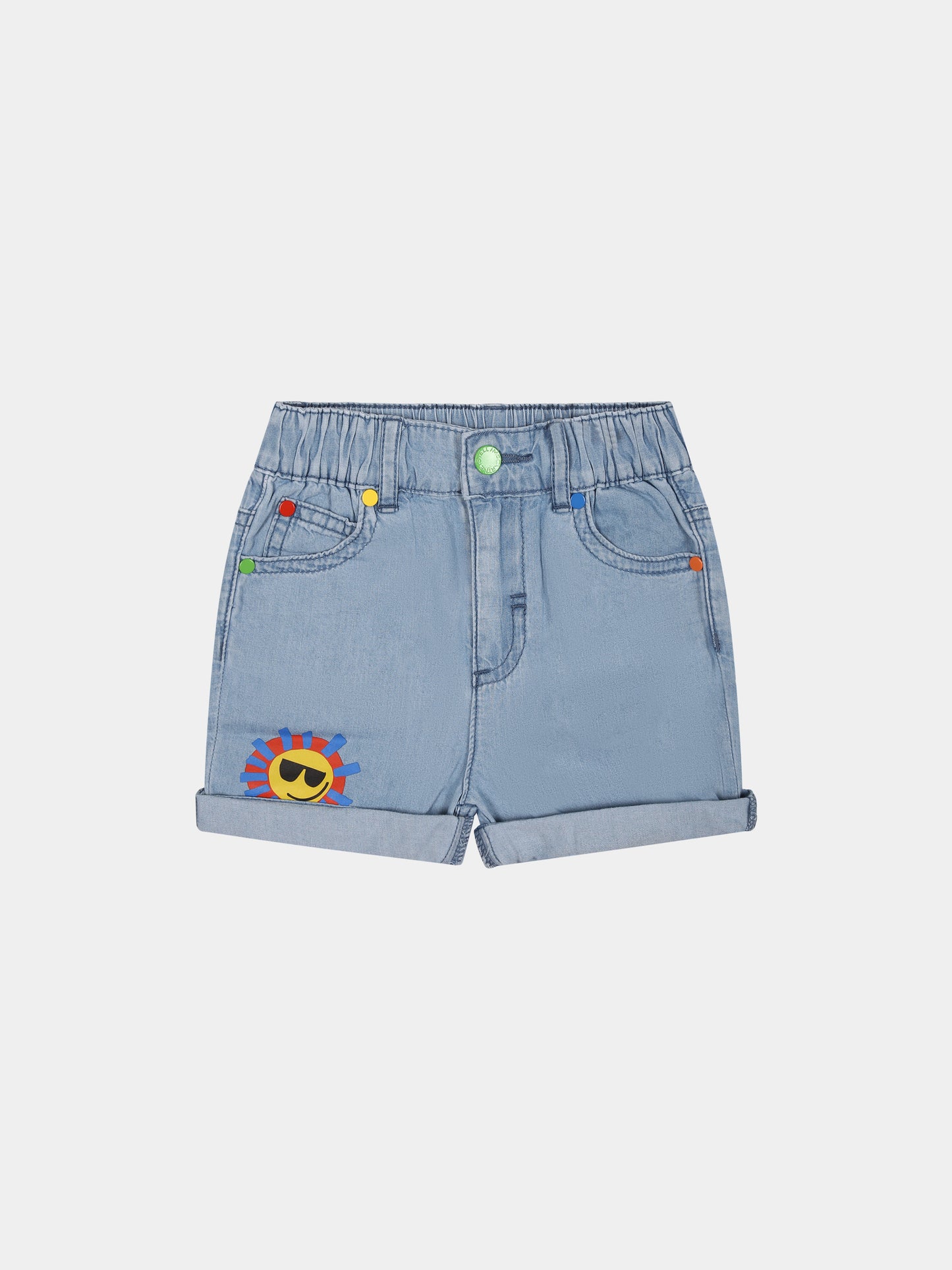 Shorts in denim per neonato con sole multicolor,Stella Mccartney Kids,TU6669 Z0161 601