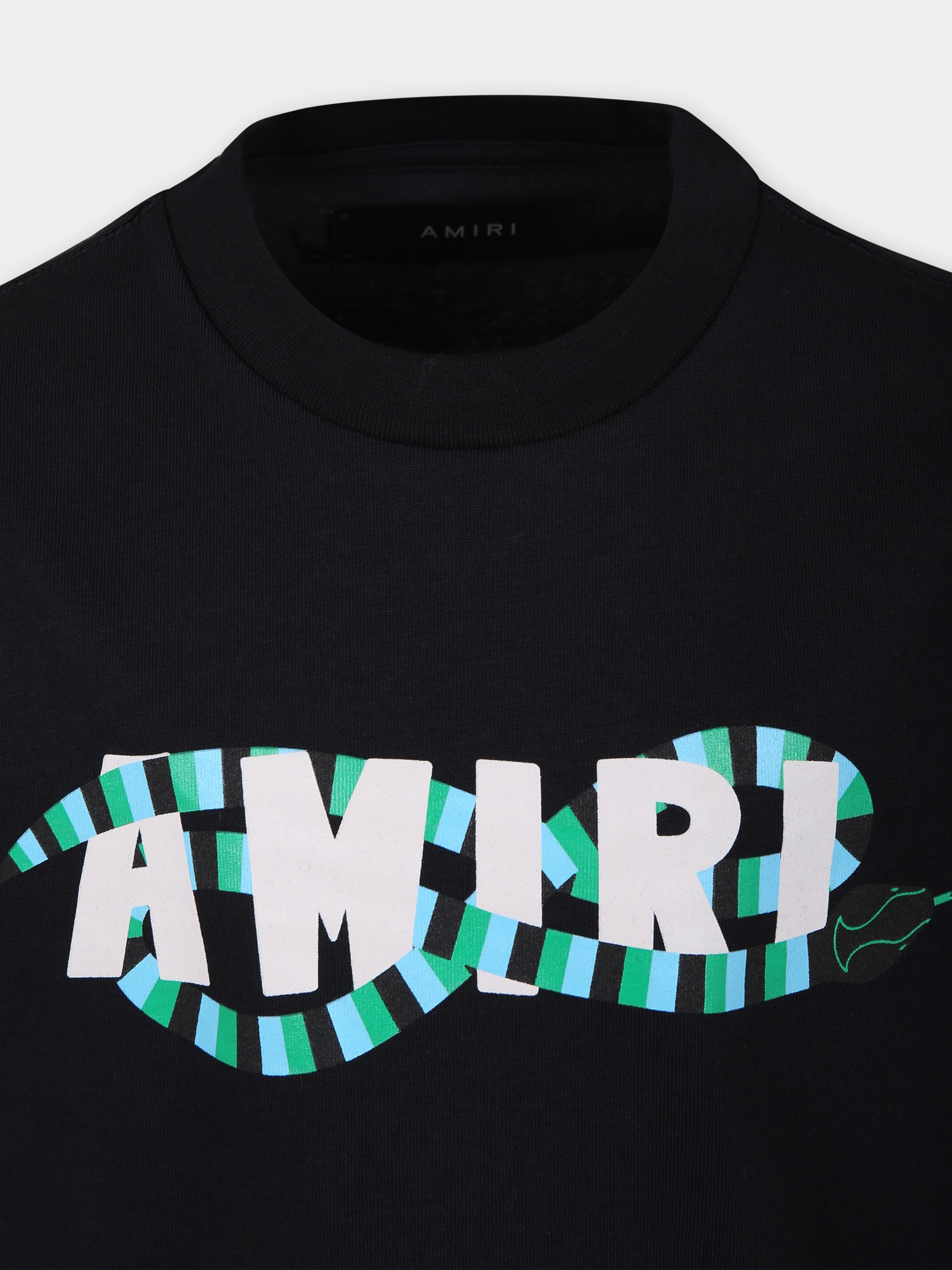 T-shirt nera per bambini con serpente e logo,Amiri,PS24KJL004 001