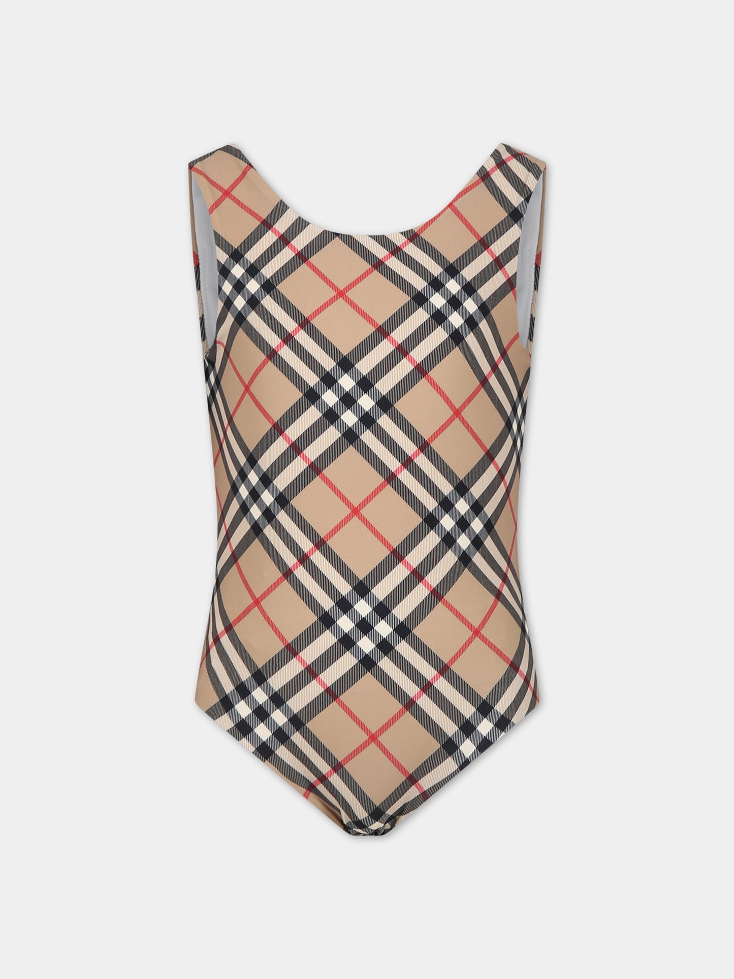 Costume beige per bambina con check vintage,Burberry Kids,8081445 A7028