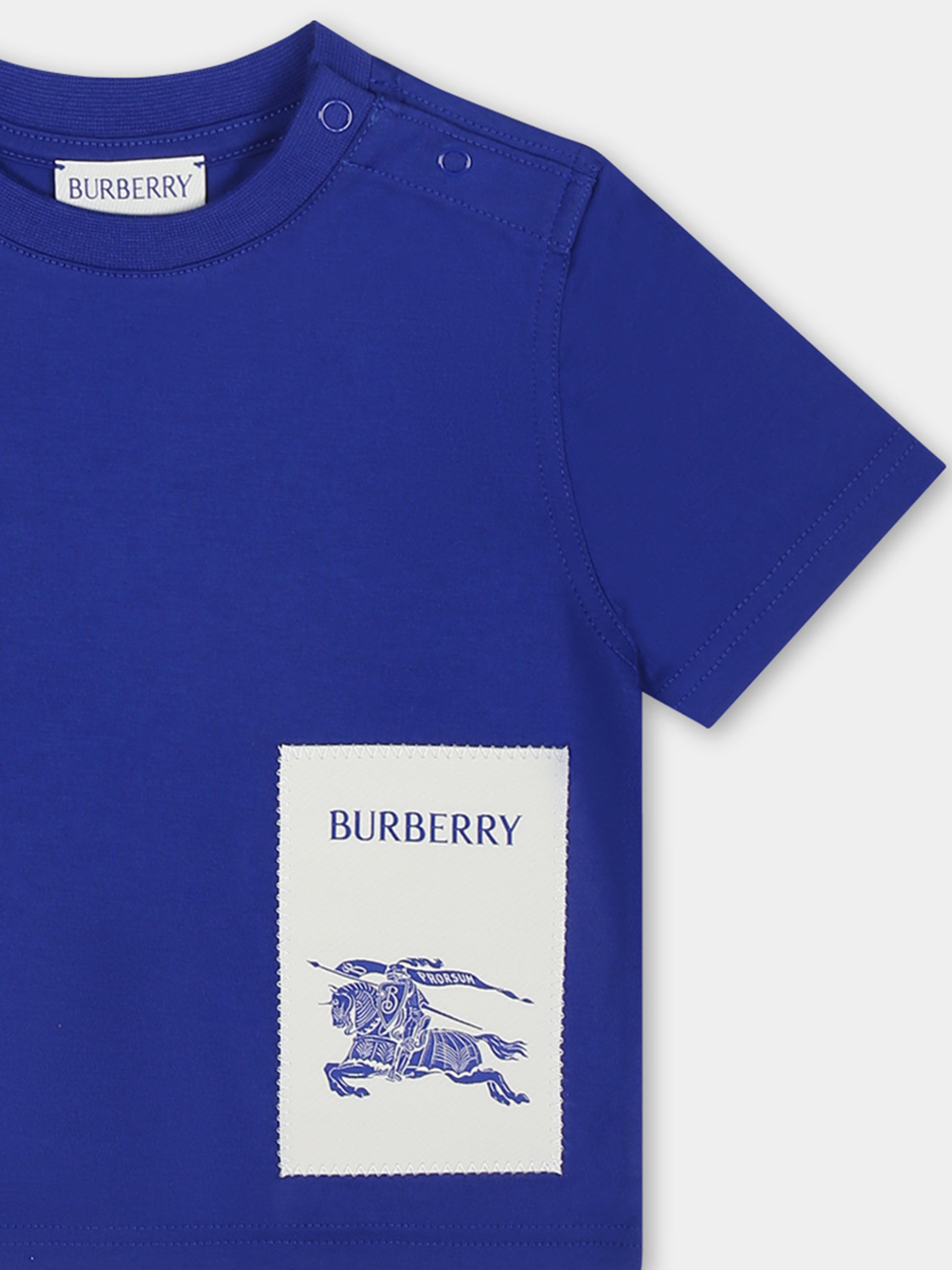 T-shirt blu per neonato con logo e cavaliere equestre,Burberry Kids,8078581 B7323