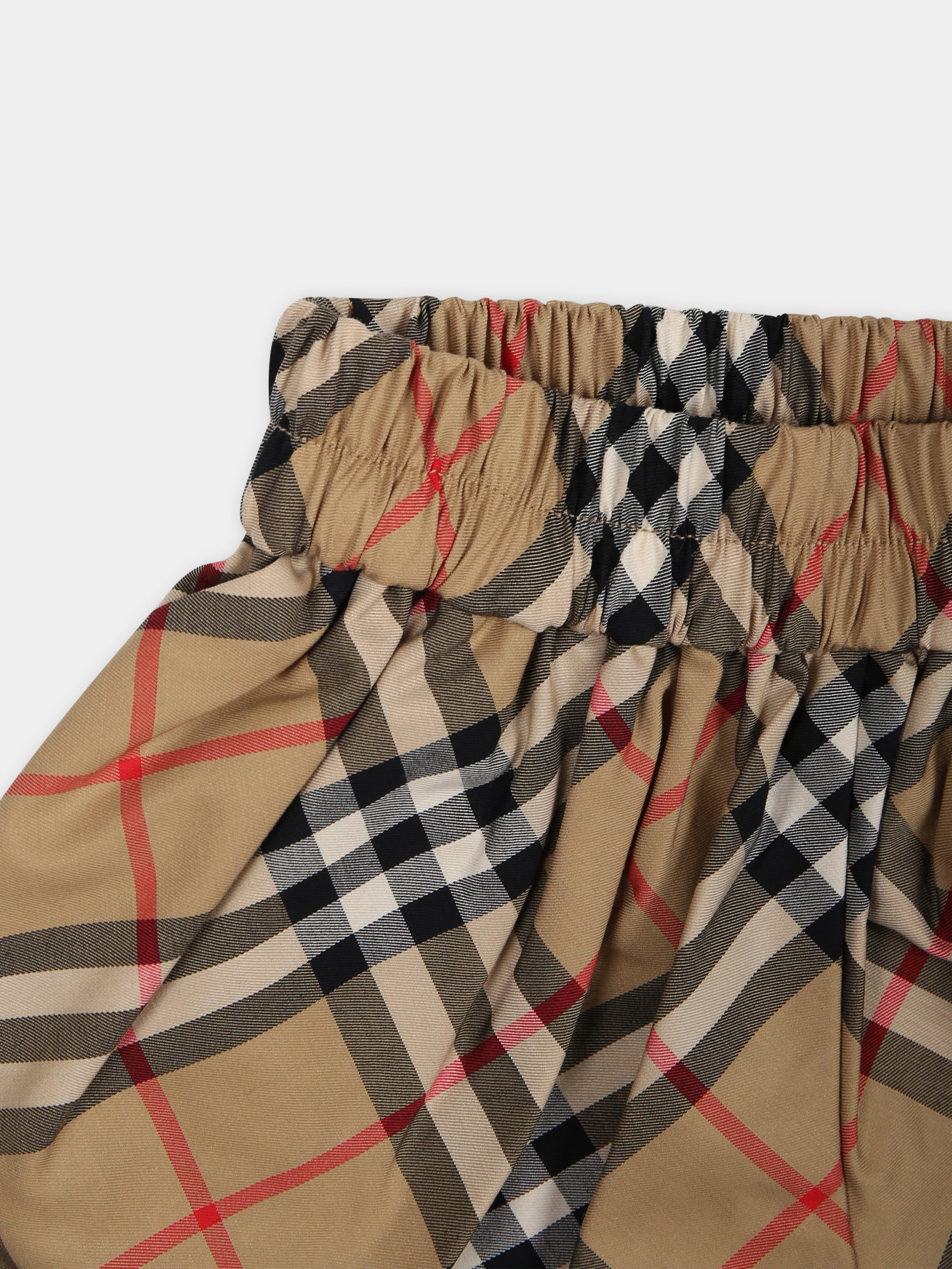 Shorts beige per neonata con iconico check vintage all-over,Burberry Kids,8078412 A7028
