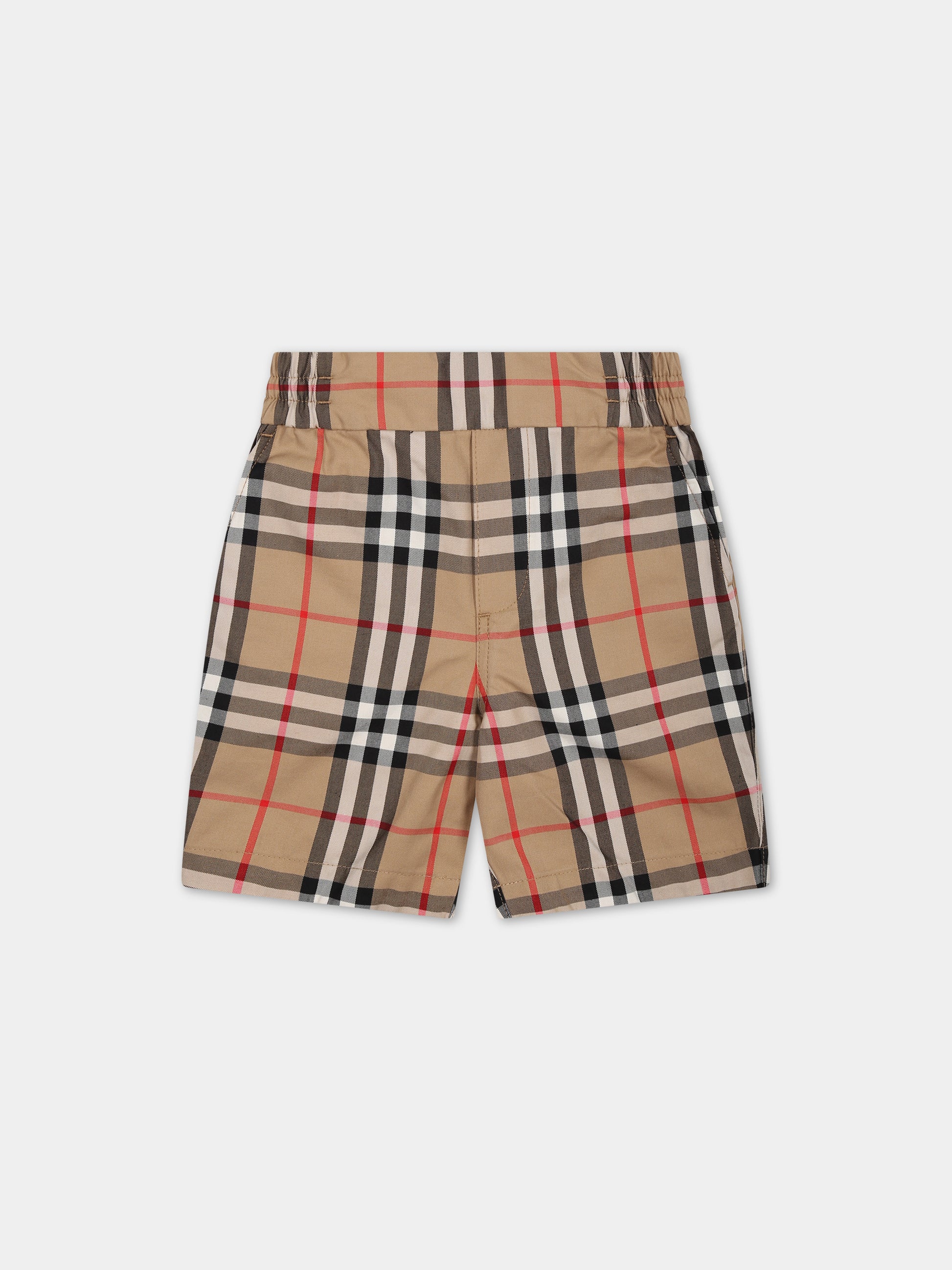 Shorts beige per neonato con iconico check vintage all-over,Burberry Kids,8078323 A7028