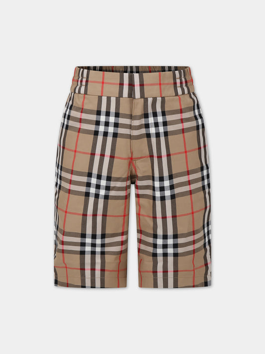 Shorts beige per bambino con iconico check vintage all-over,Burberry Kids,8078220 A7028