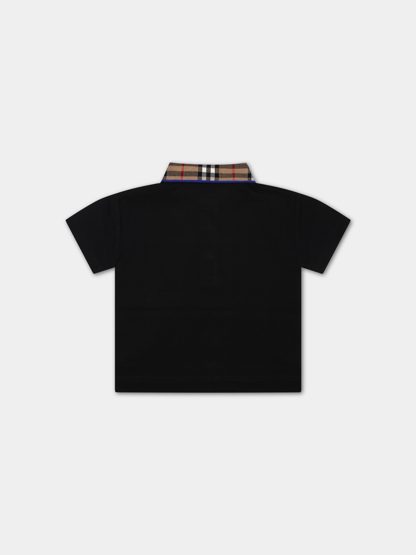 Polo nera per neonato con check vintage sul colletto,Burberry Kids,8078568 A1189