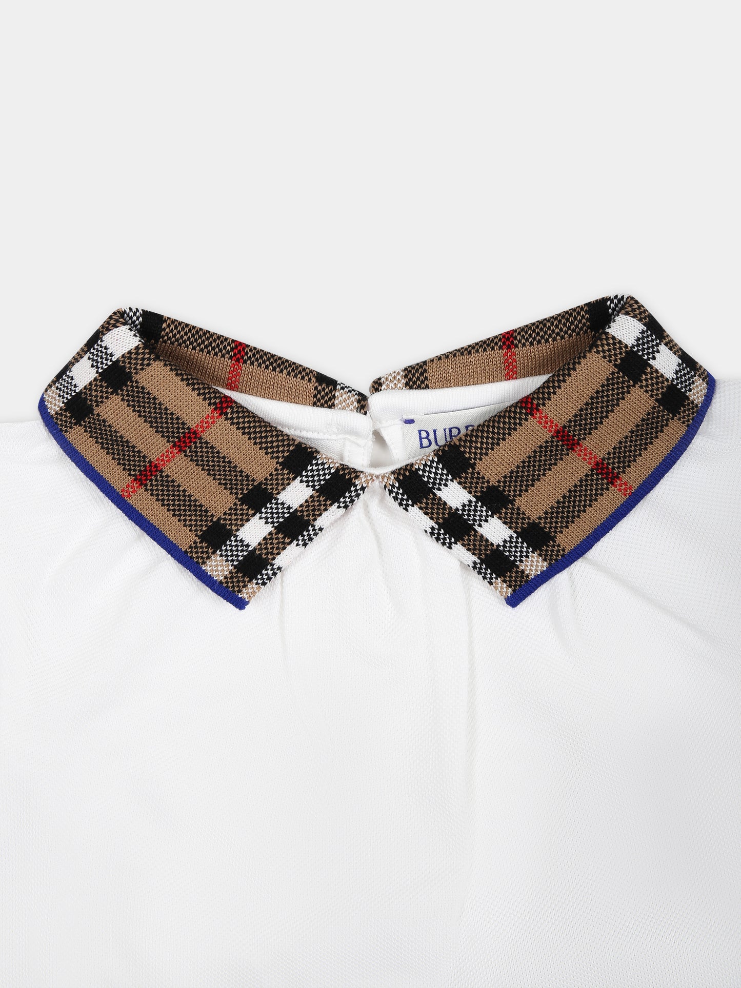 T-shirt bianca per neonata con check vintage sul colletto,Burberry Kids,8078460 A1464