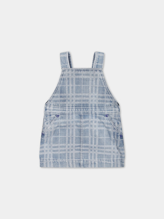 Salopette in denim per neonata con iconico check all-over,Burberry Kids,8072985 A6022