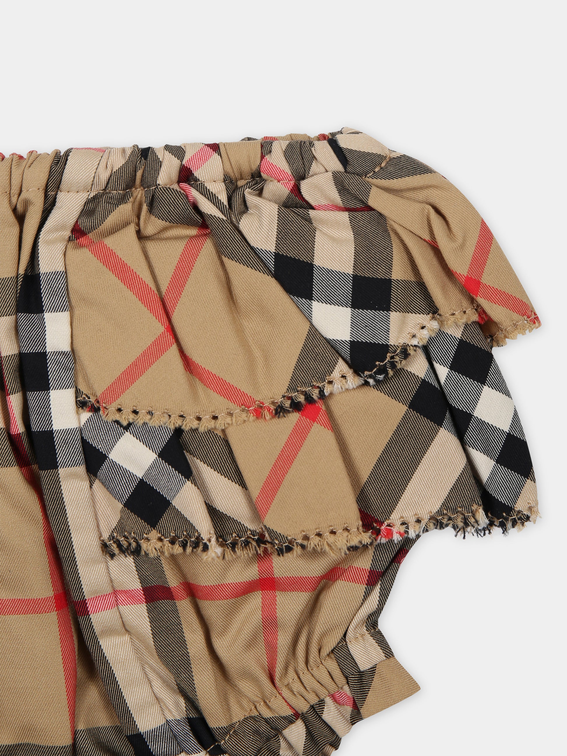 Shorts beige per neonata con iconico check vintage all-over,Burberry Kids,8078055 A7028