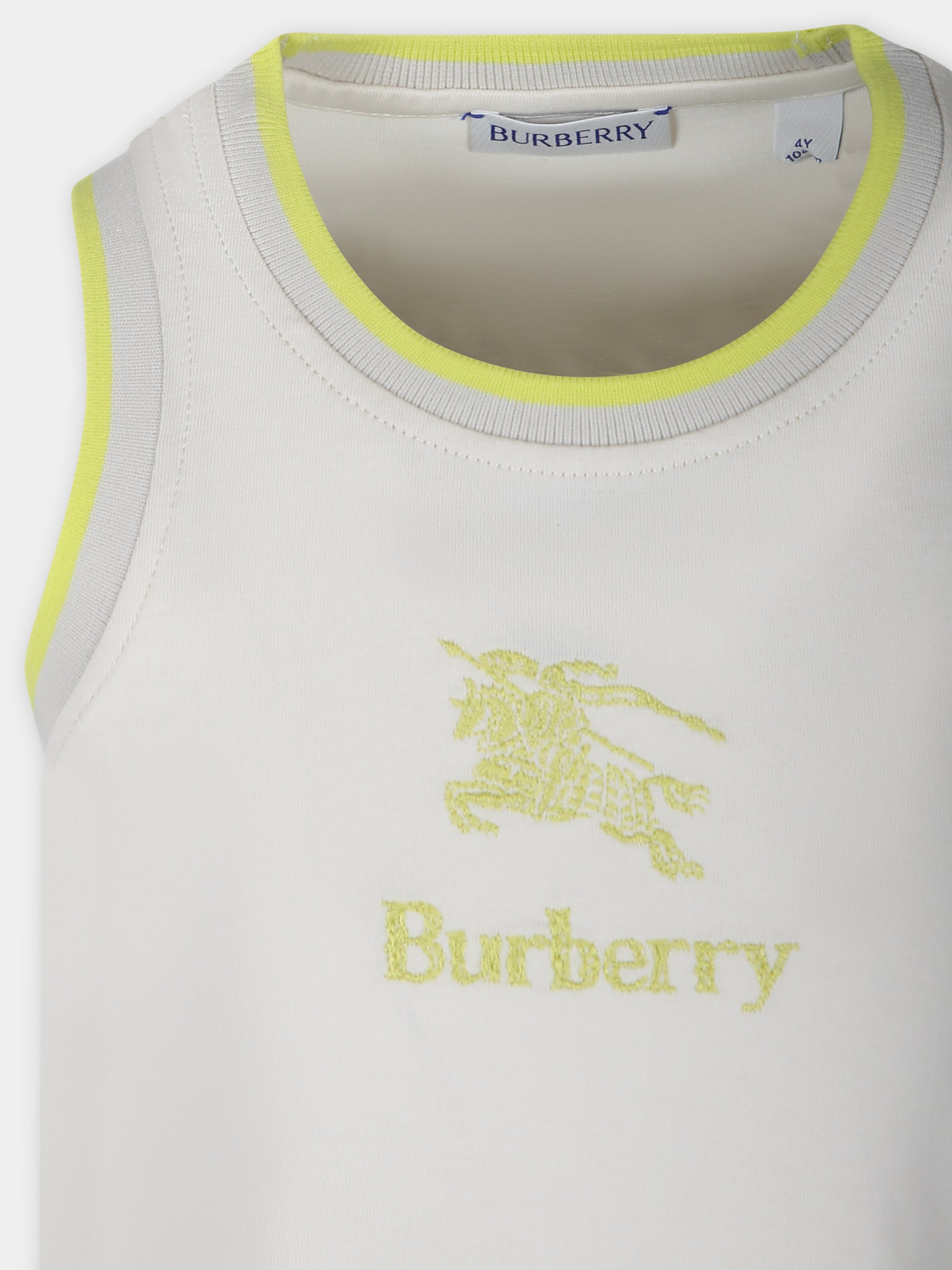 Canotta avorio per bambina con logo e cavaliere equestre,Burberry Kids,8079802 A4802