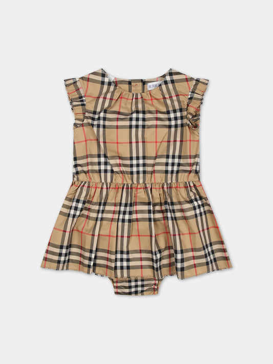 Vestito casual beige per neonata con iconico check vintage,Burberry Kids,8078135 A7028