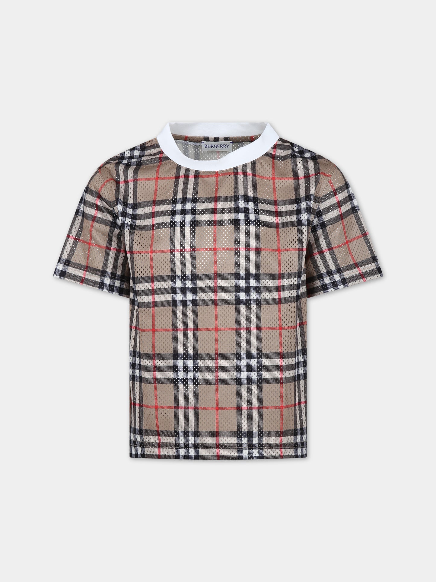 T-shirt beige per bambino con iconico check vintage,Burberry Kids,8078636 A7028