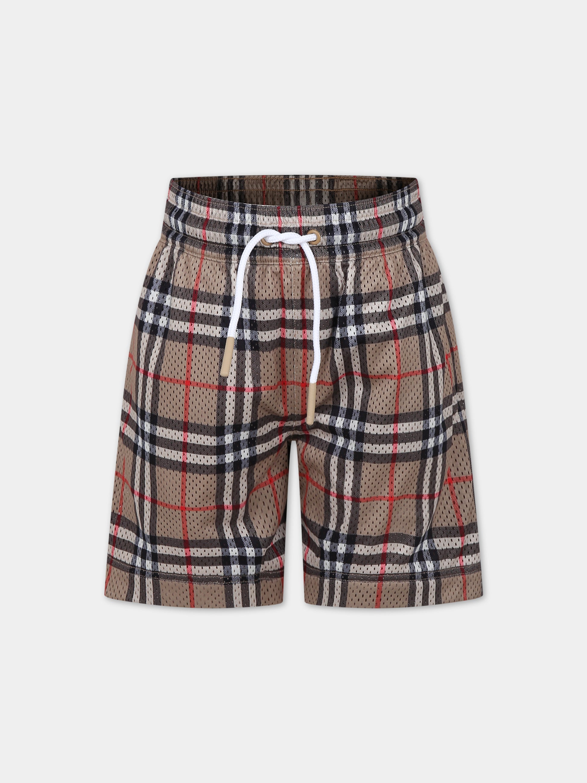 Shorts sportivo beige per bambino con iconico check vintage,Burberry Kids,8078638 A7028