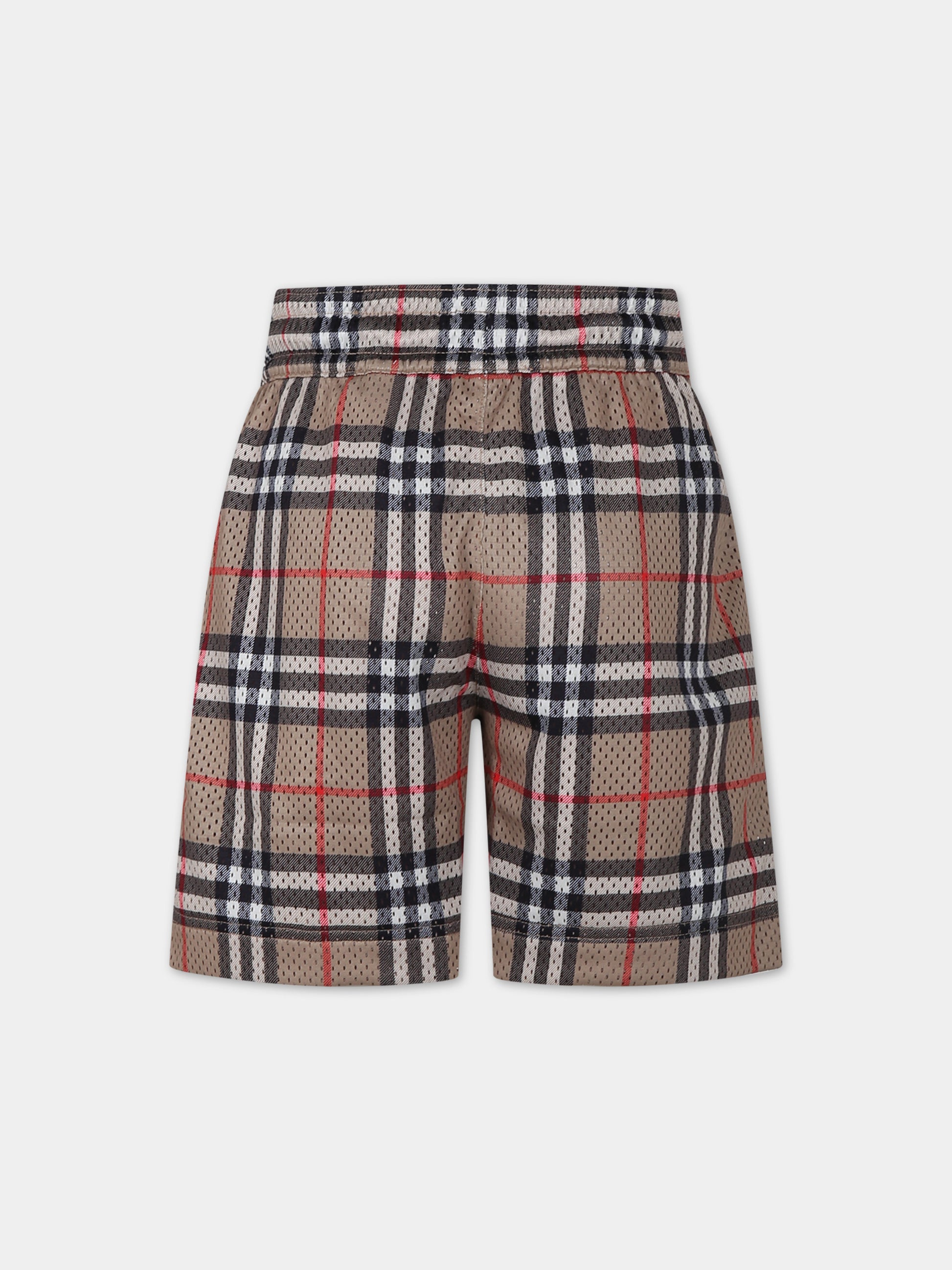 Shorts sportivo beige per bambino con iconico check vintage,Burberry Kids,8078638 A7028