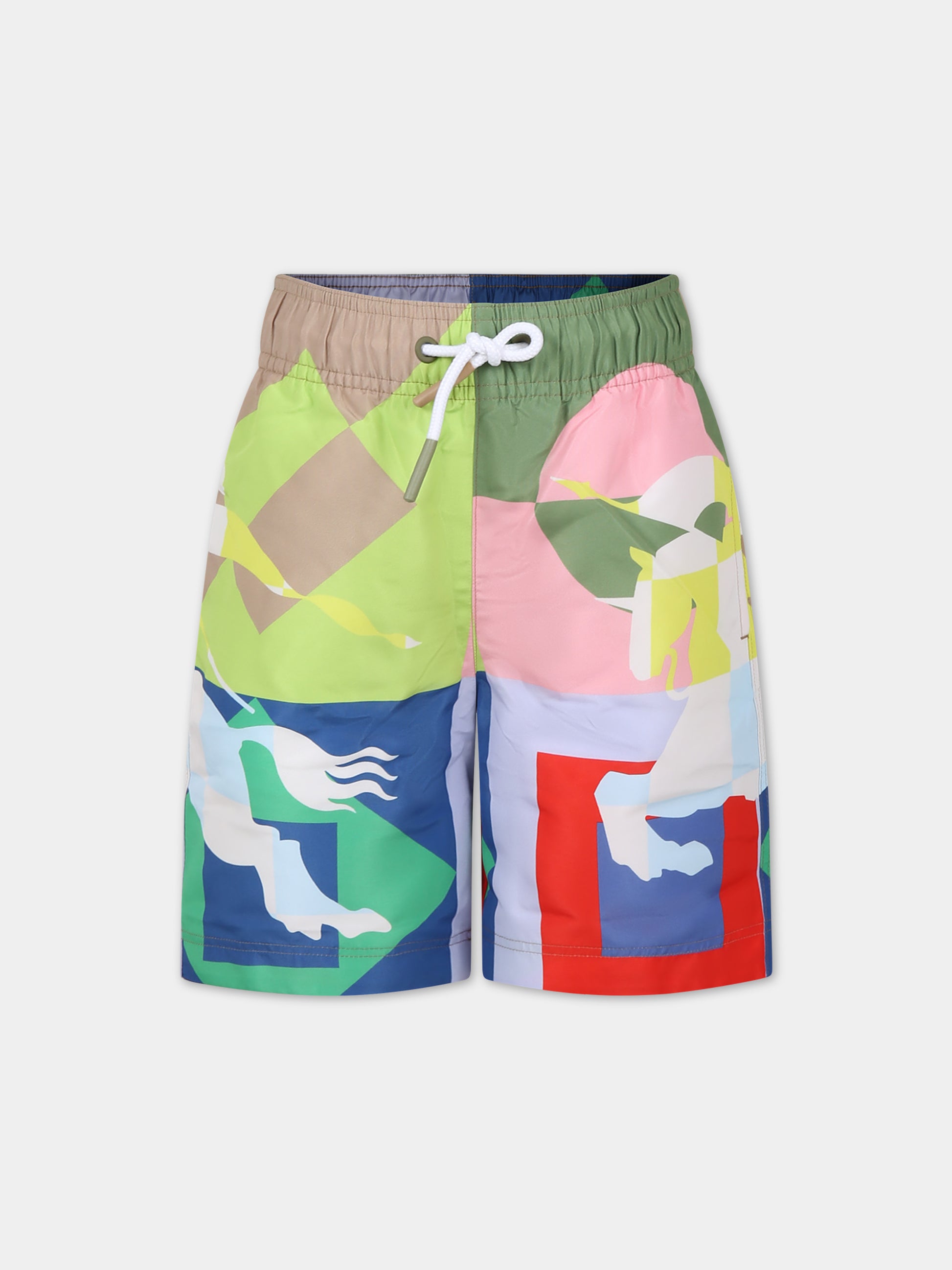 Shorts sportivo multicolor per bambino con cavaliere equestre,Burberry Kids,8078322 A5127