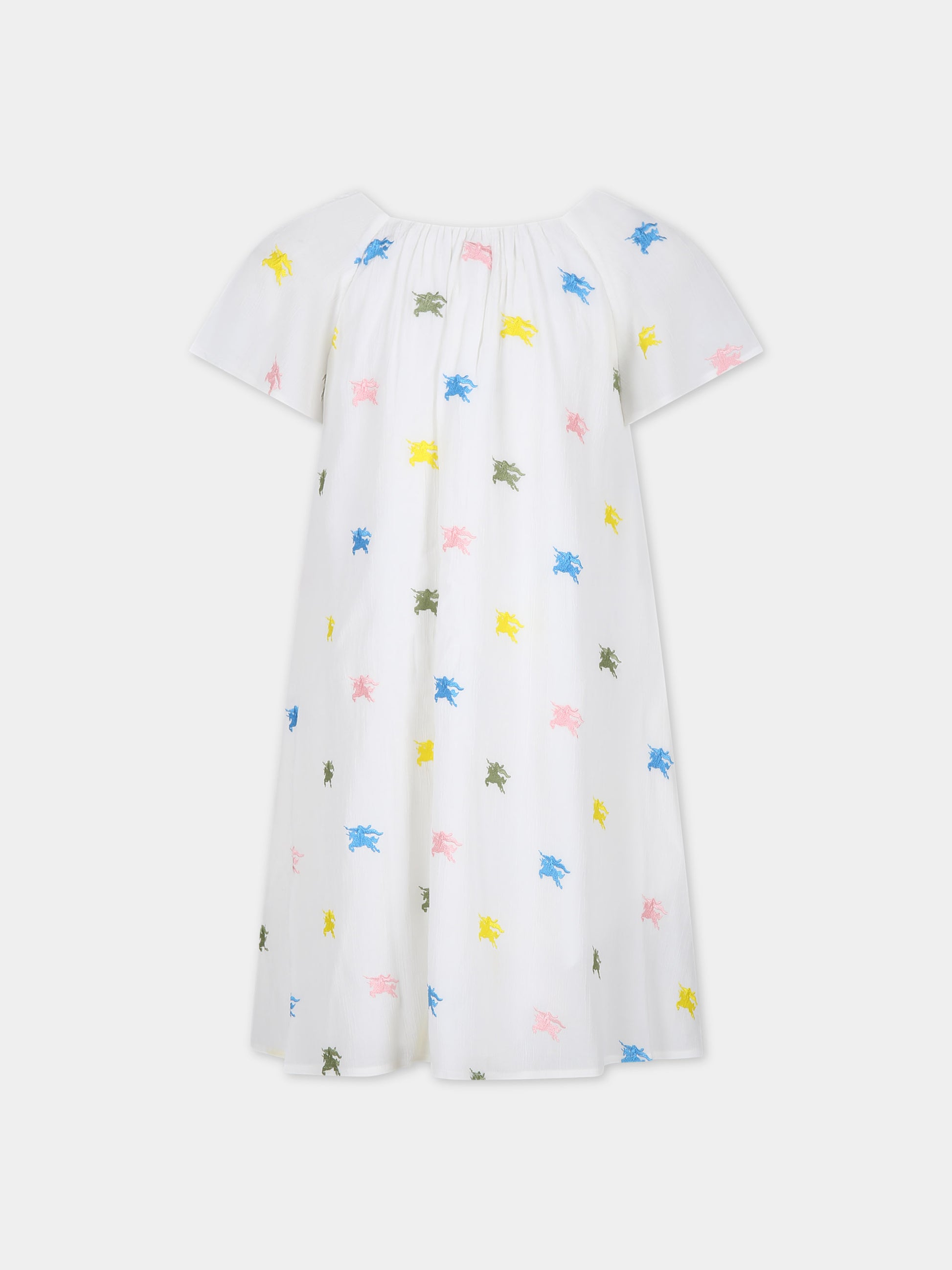 Vestito bianco per bambina con cavaliere equestre,Burberry Kids,8078413 A5127